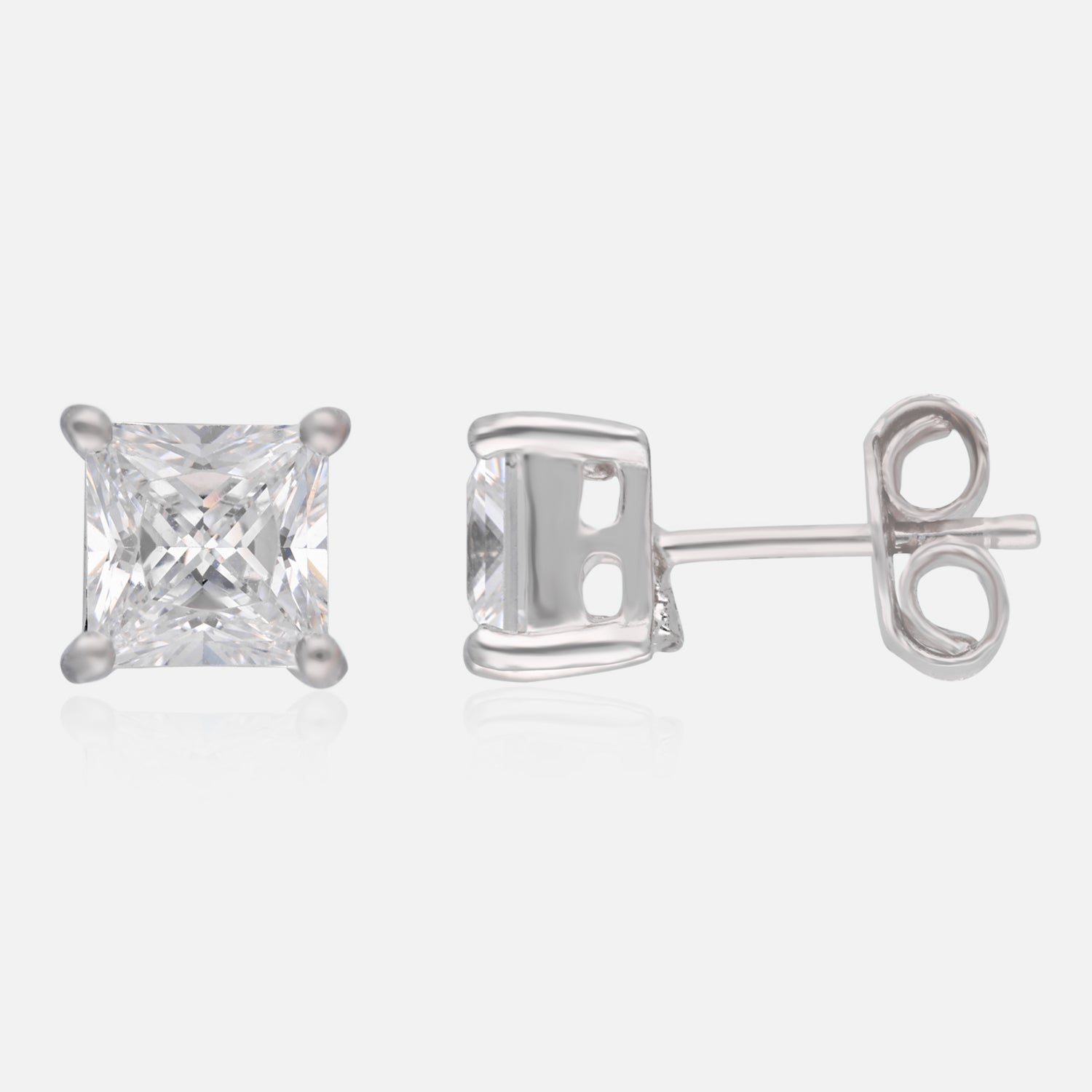 Princess-Cut Cubic Zirconia Solitaire Stud Earrings in Sterling Silver | SKU : 0022196422, 0022195036, 0003904787