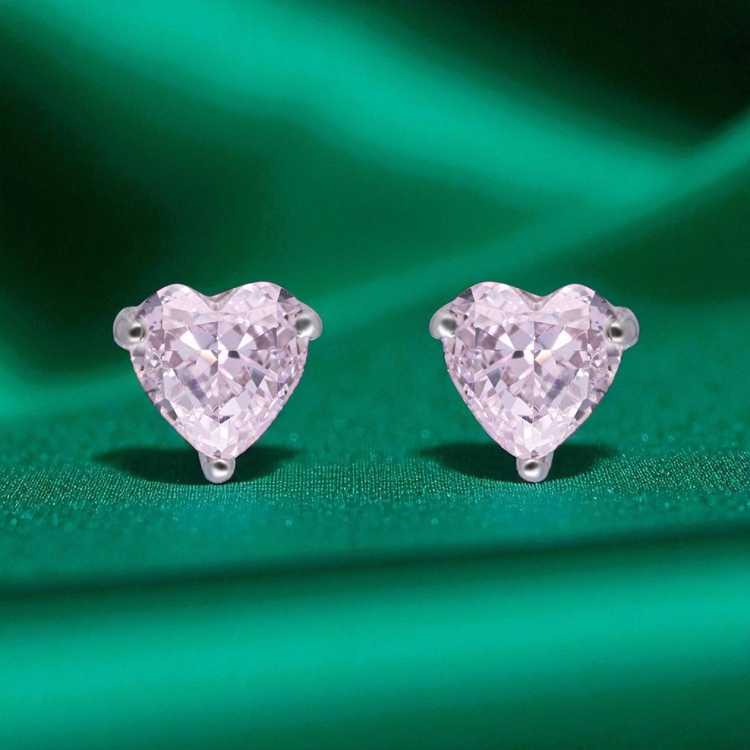 Sterling Silver Heart Solitaire Stud Earrings – Pink & Yellow Gemstone Options | SKU : 0022196439, 0022195043, 0003904794