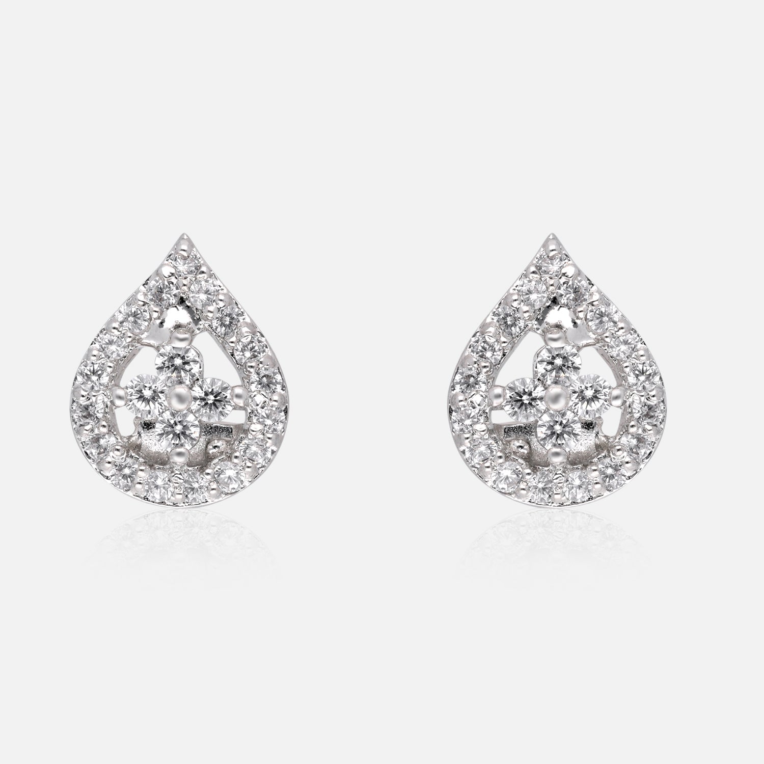 Teardrop Halo Cubic Zirconia Stud Earrings in Sterling Silver | SKU : 0022196446, 0022195050, 0003904800
