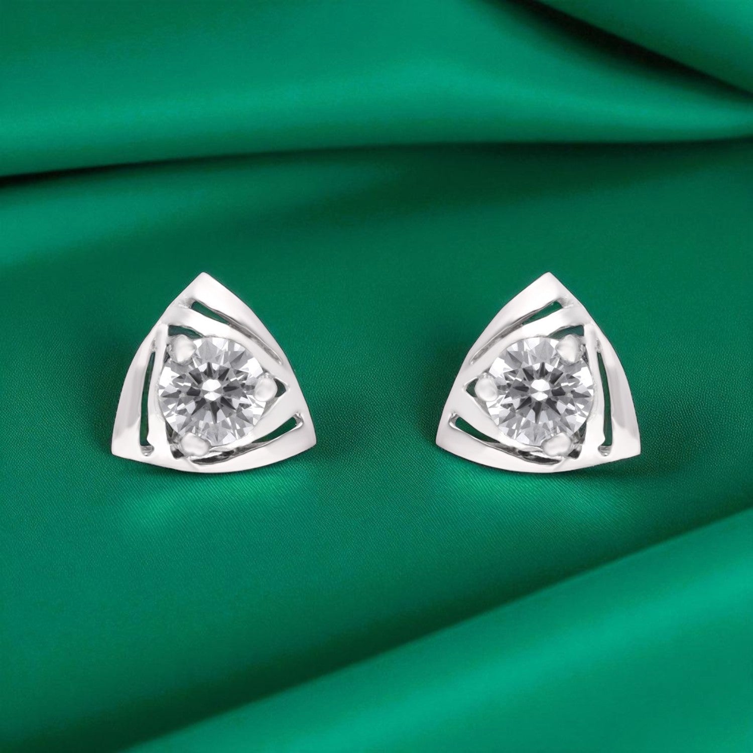 Modern Triangle Bezel Cubic Zirconia Stud Earrings in Sterling Silver | SKU : 0022196477, 0022195081, 0003904831