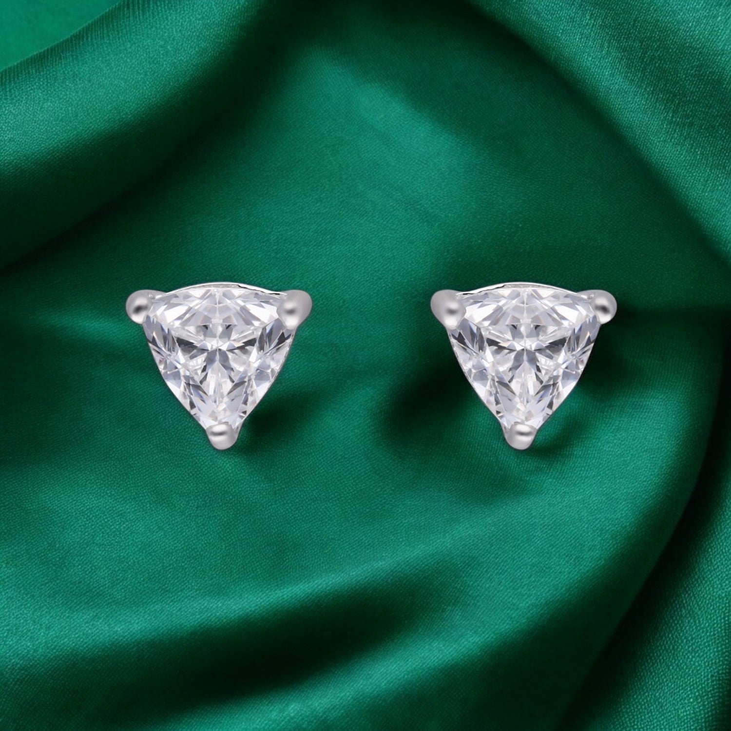 Trillion-Cut Cubic Zirconia Solitaire Stud Earrings in Sterling Silver | SKU : 0022196507, 0022195111, 0003904862