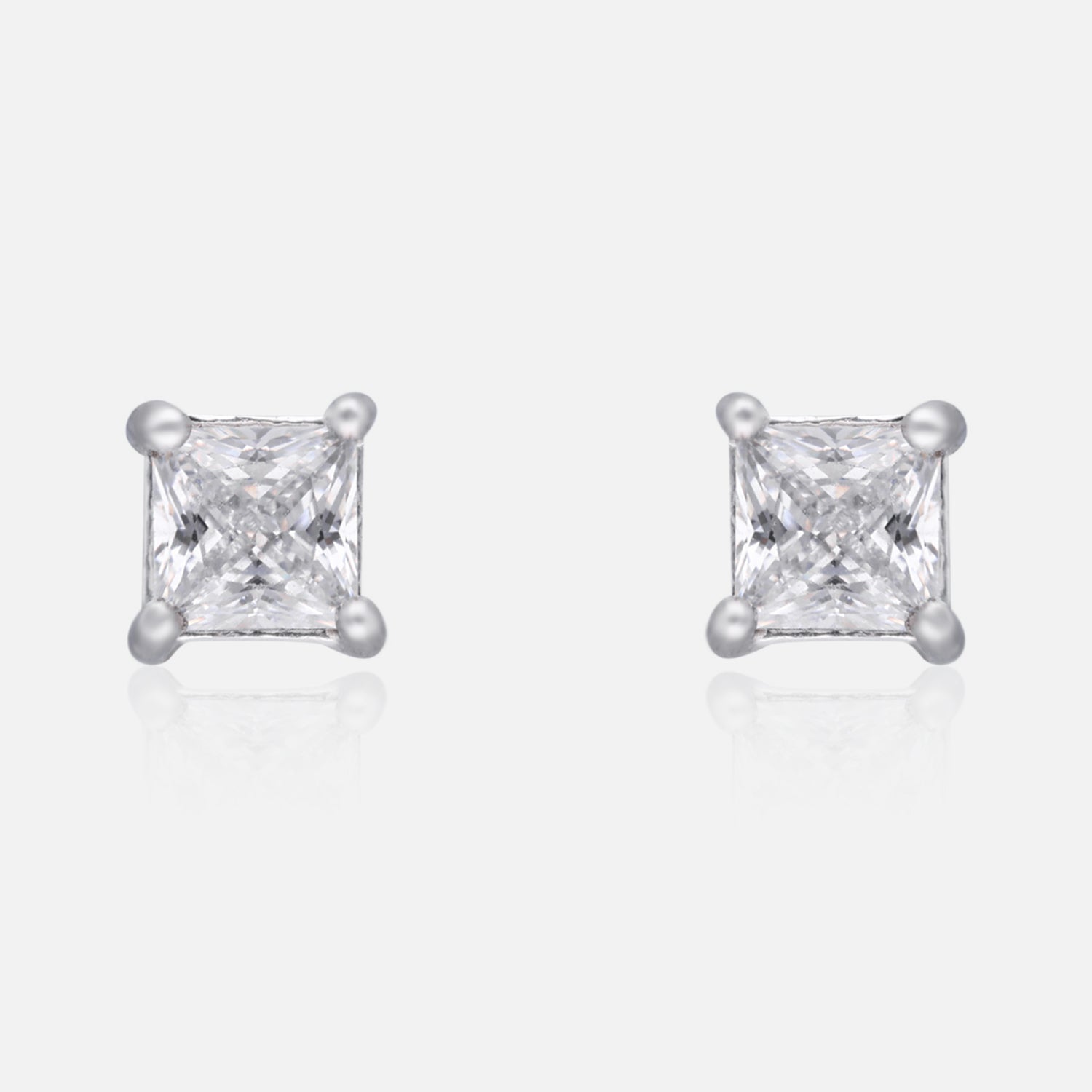Square Step-Cut Cubic Zirconia Solitaire Stud Earrings in Sterling Silver | SKU : 0022196538, 0022195142, 0003904893