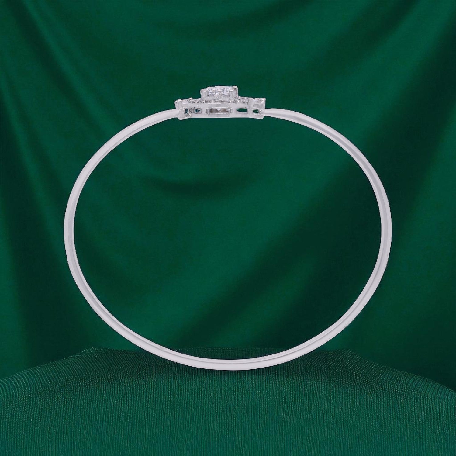 Sterling Silver Twin Round Halo Diamond-Accented Open Bangle | SKU : 0022219626, 0022219411, 0003922071