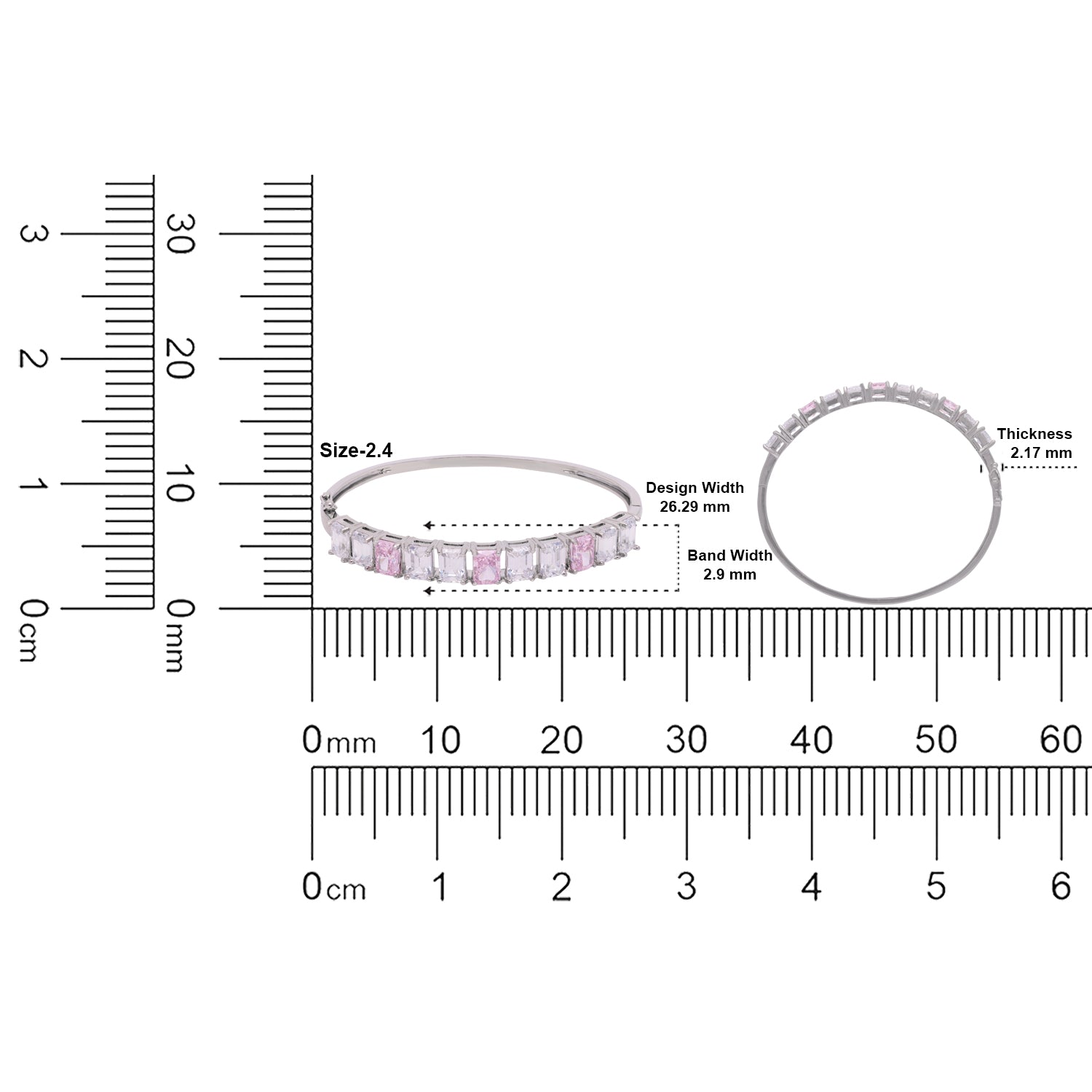 Sterling Silver Pink & White Emerald-Cut Stone Bracelet | SKU : 0022219619, 0022219404, 0003922064