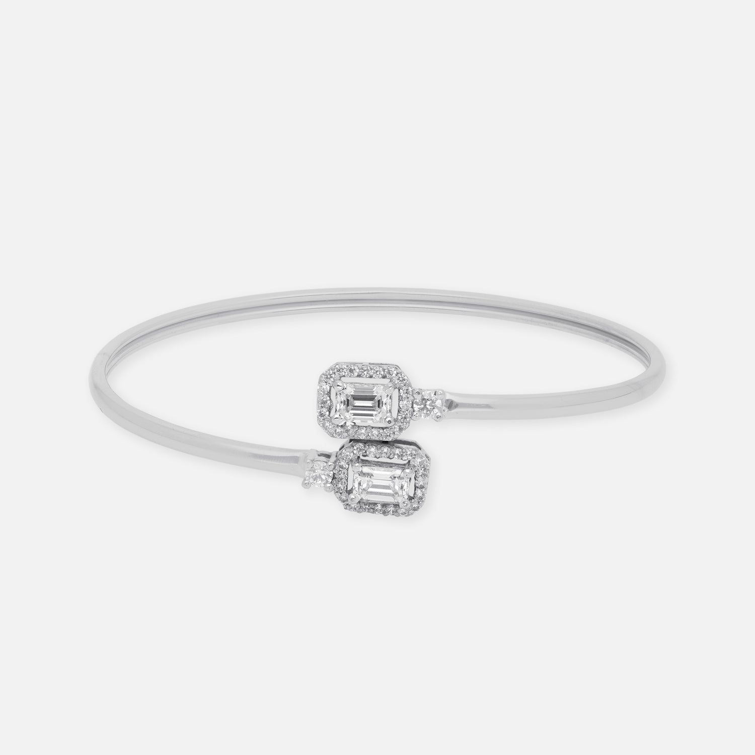 Sterling Silver Twin Emerald-Cut Halo Bracelet | SKU : 0022219640, 0022219435, 0003922095