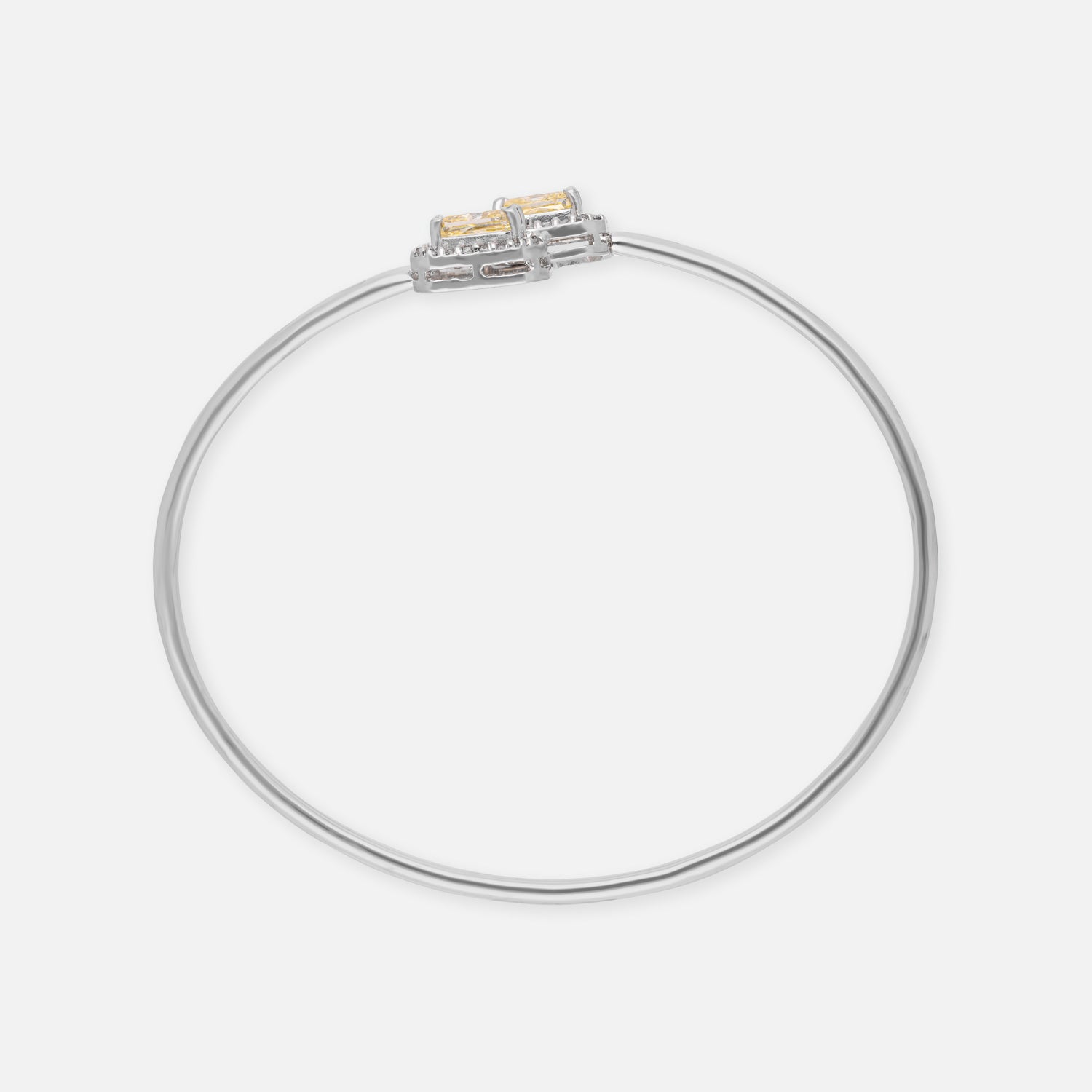 Sterling Silver Dual-Colored Gem Halo Open Bangles with Diamond Accents | SKU : 0022219671, 0022219466, 0003922125
