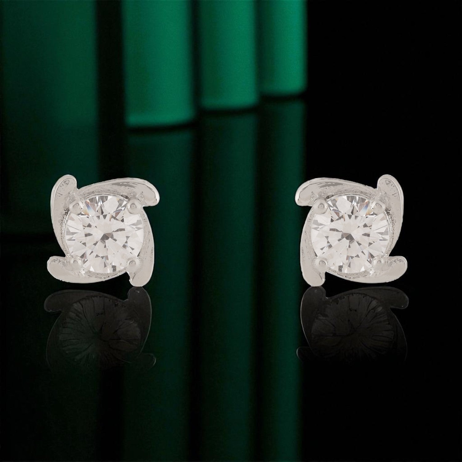 Sterling Silver Petal-Prong Cubic Zirconia Stud Earrings | SKU : 0022261199, 0022260017, 0003939581