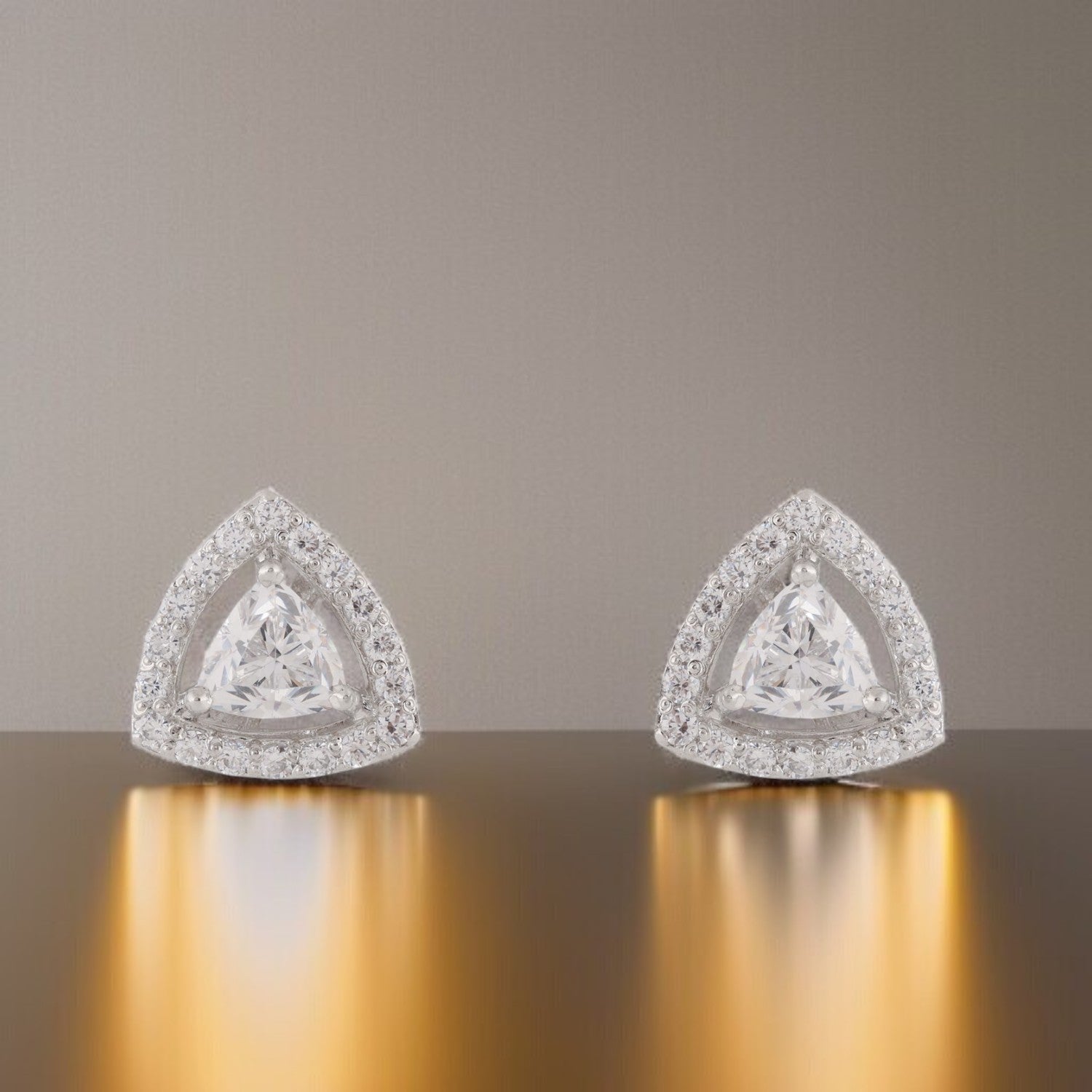 Sterling Silver Triangular Halo Cubic Zirconia Stud Earrings | SKU : 0022260673, 0022259493, 0003939062