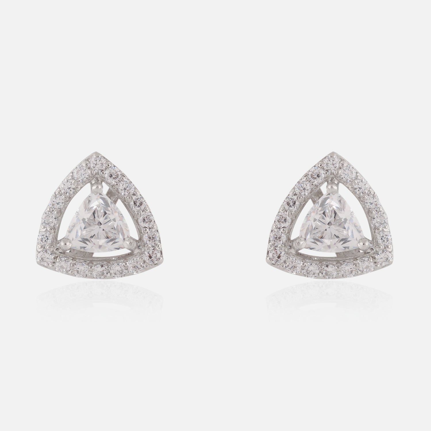 Sterling Silver Triangular Halo Cubic Zirconia Stud Earrings | SKU : 0022260673, 0022259493, 0003939062