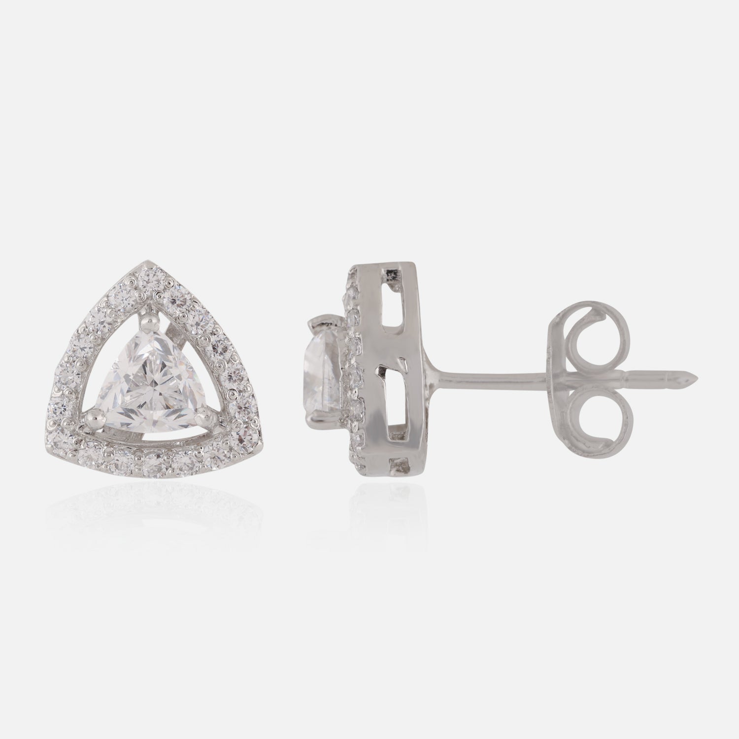 Sterling Silver Triangular Halo Cubic Zirconia Stud Earrings | SKU : 0022260673, 0022259493, 0003939062