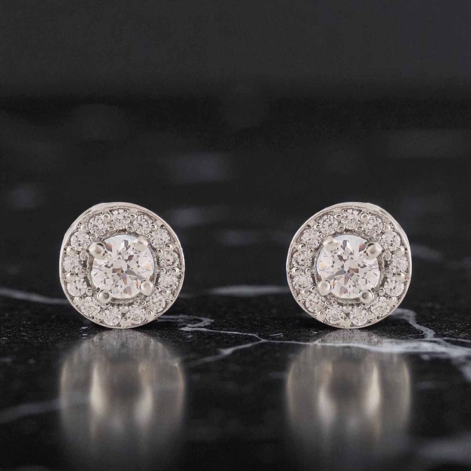 Sterling Silver Round Halo Cubic Zirconia Stud Earrings | SKU : 0022260710, 0022259530, 0003939109