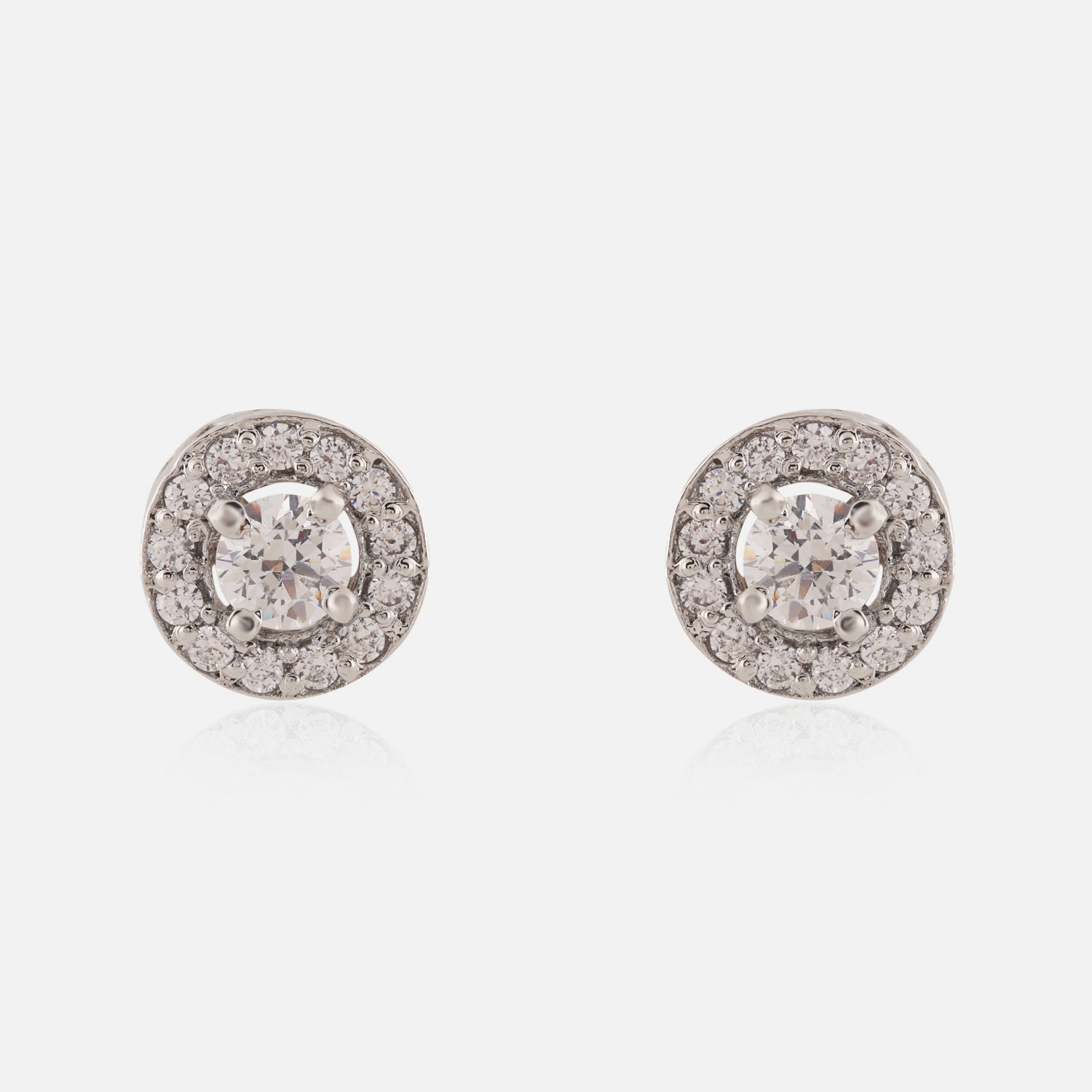 Sterling Silver Round Halo Cubic Zirconia Stud Earrings | SKU : 0022260710, 0022259530, 0003939109