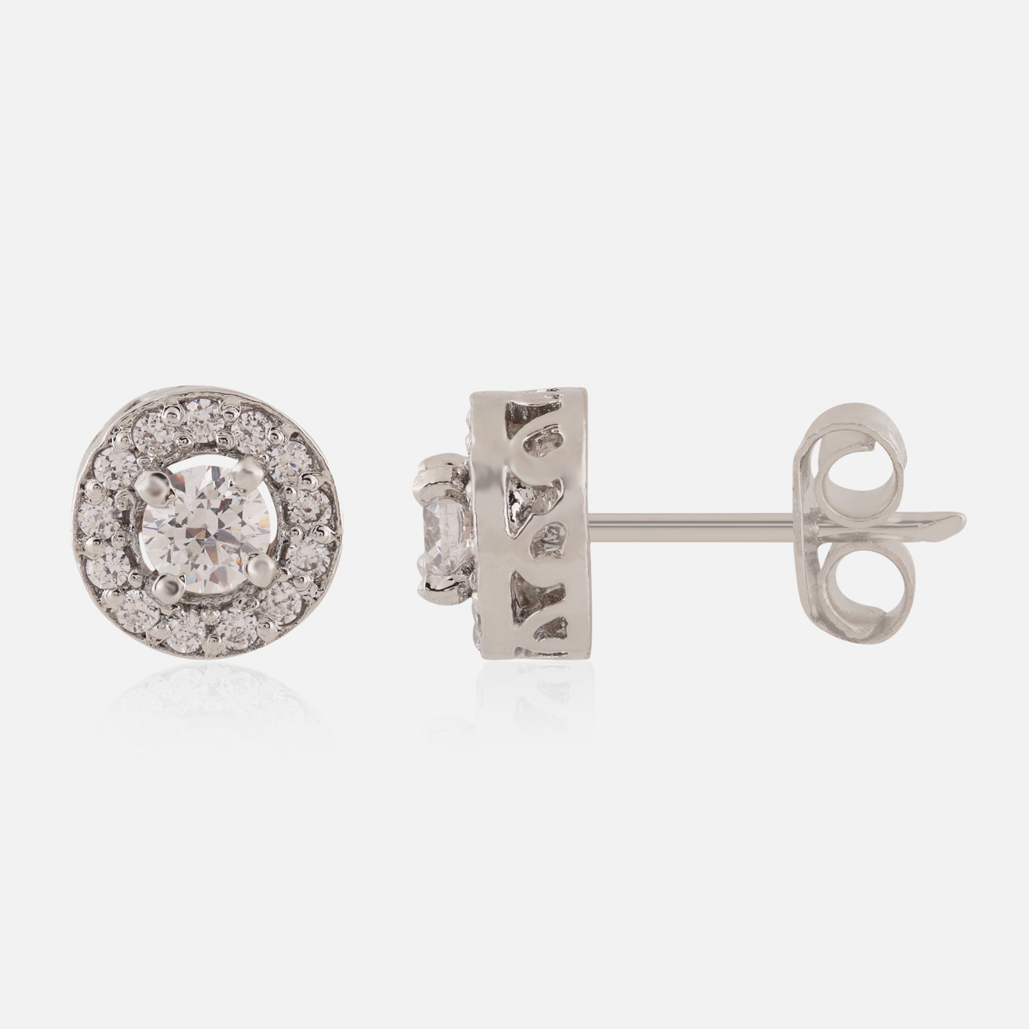 Sterling Silver Round Halo Cubic Zirconia Stud Earrings | SKU : 0022260710, 0022259530, 0003939109