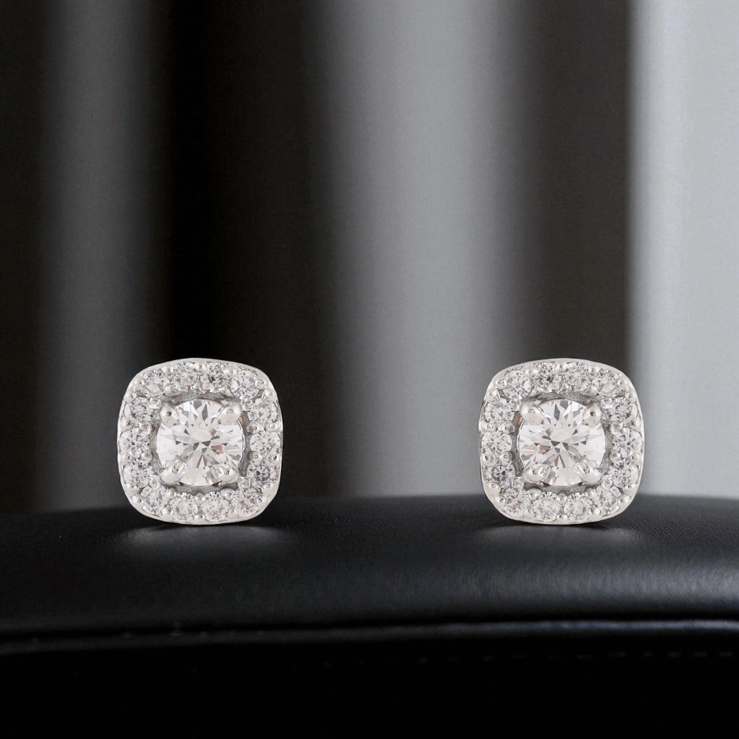 Sterling Silver Cushion Halo Cubic Zirconia Stud Earrings | SKU : 0022260734, 0022259554, 0003939123