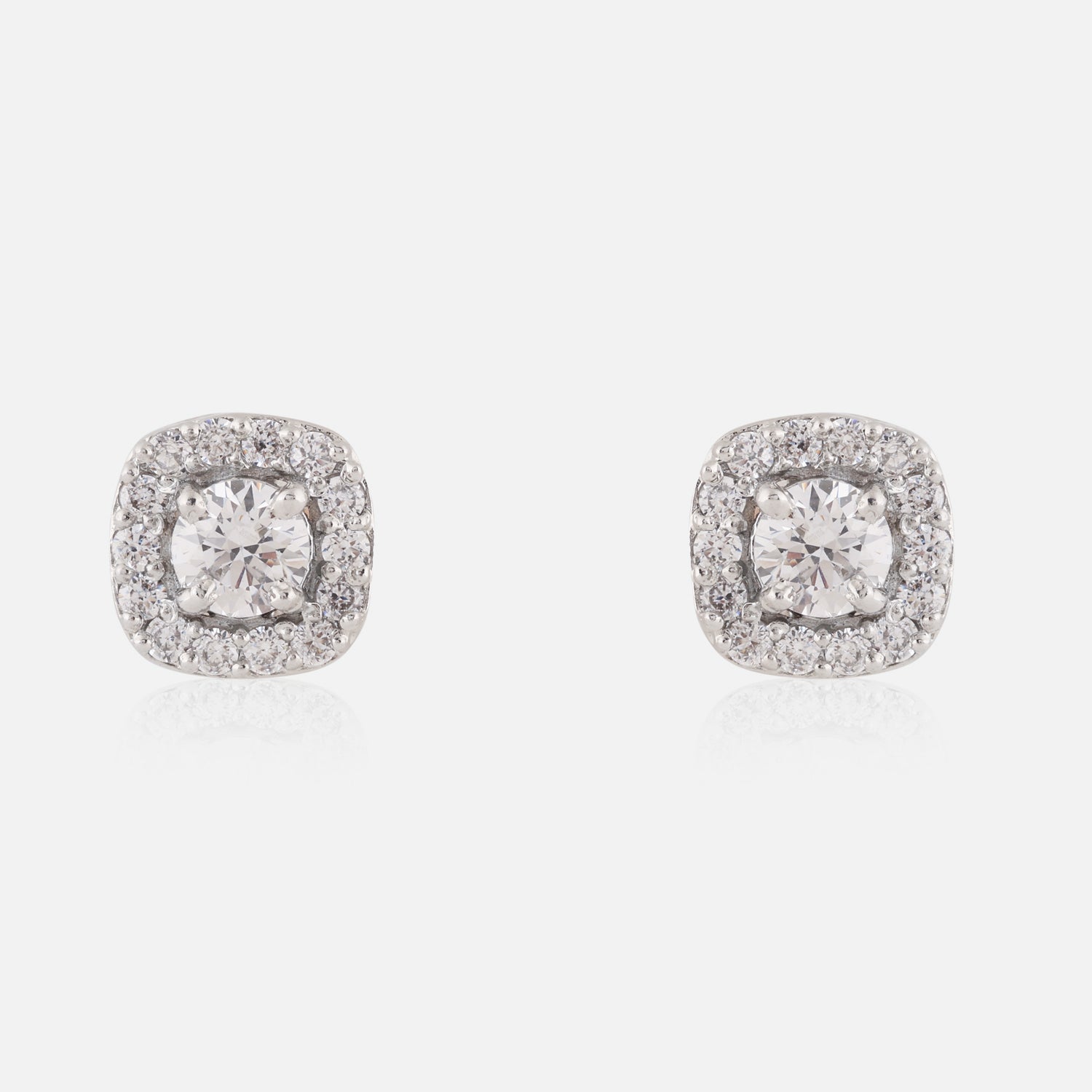Sterling Silver Cushion Halo Cubic Zirconia Stud Earrings | SKU : 0022260734, 0022259554, 0003939123