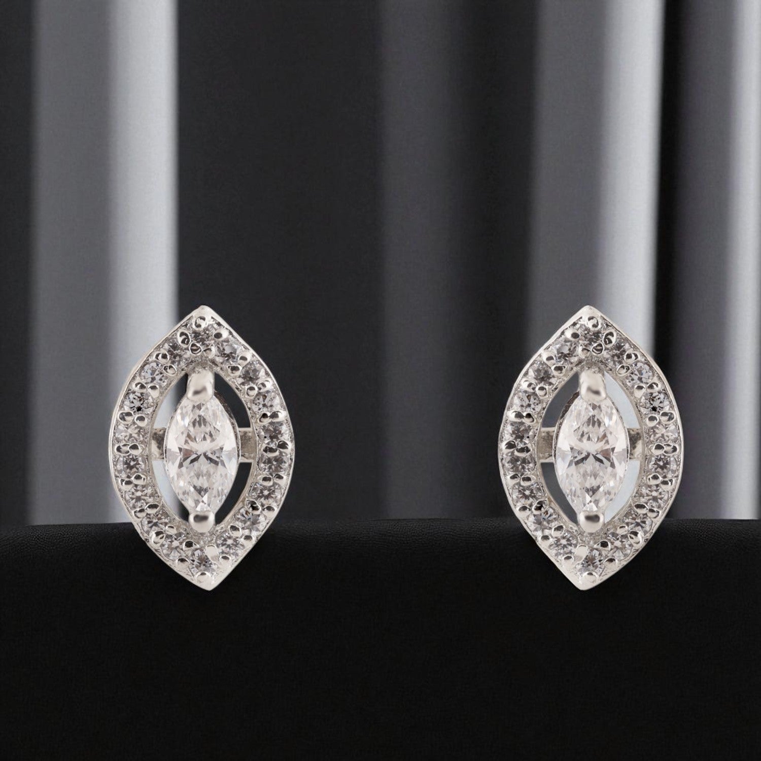 Sterling Silver Marquise Halo Cubic Zirconia Stud Earrings | SKU : 0022260772, 0022259592, 0003939161
