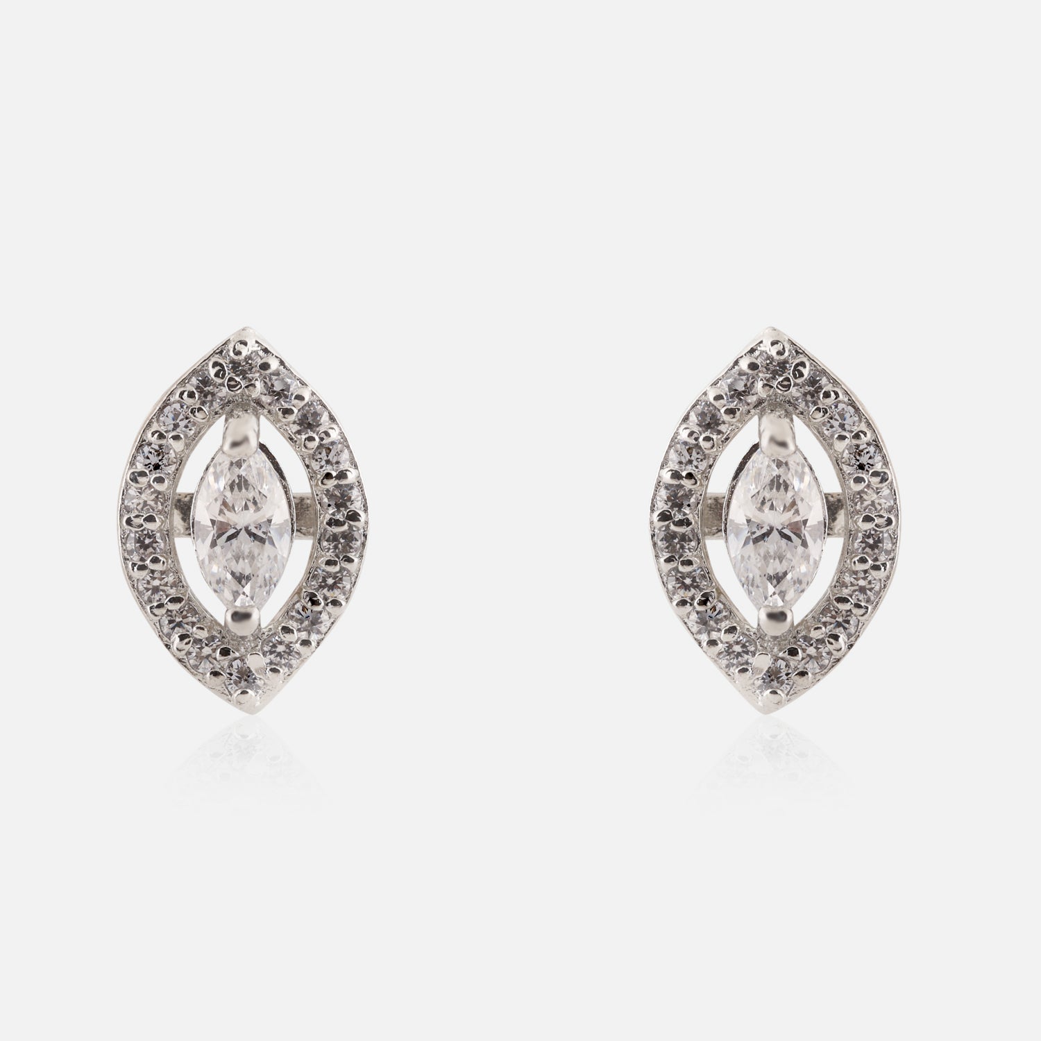 Sterling Silver Marquise Halo Cubic Zirconia Stud Earrings | SKU : 0022260772, 0022259592, 0003939161