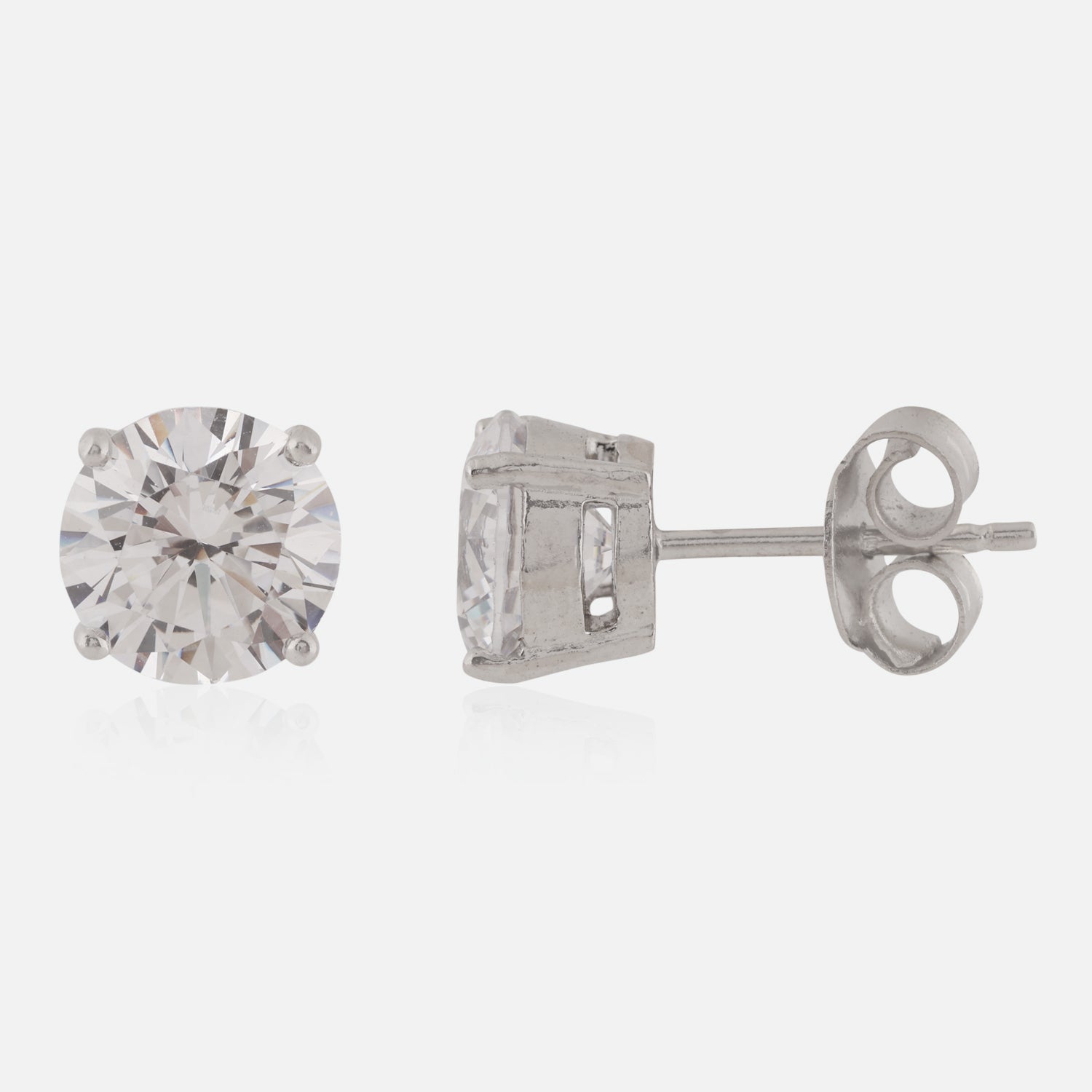 Sterling Silver Round Solitaire Cubic Zirconia Stud Earrings | SKU : 0022260994, 0022259813, 0003939383