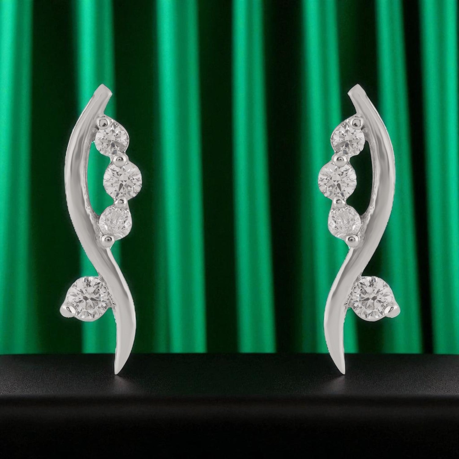 Sterling Silver Curved Trio Cubic Zirconia Stud Earrings | SKU : 0022261038, 0022259851, 0003939420