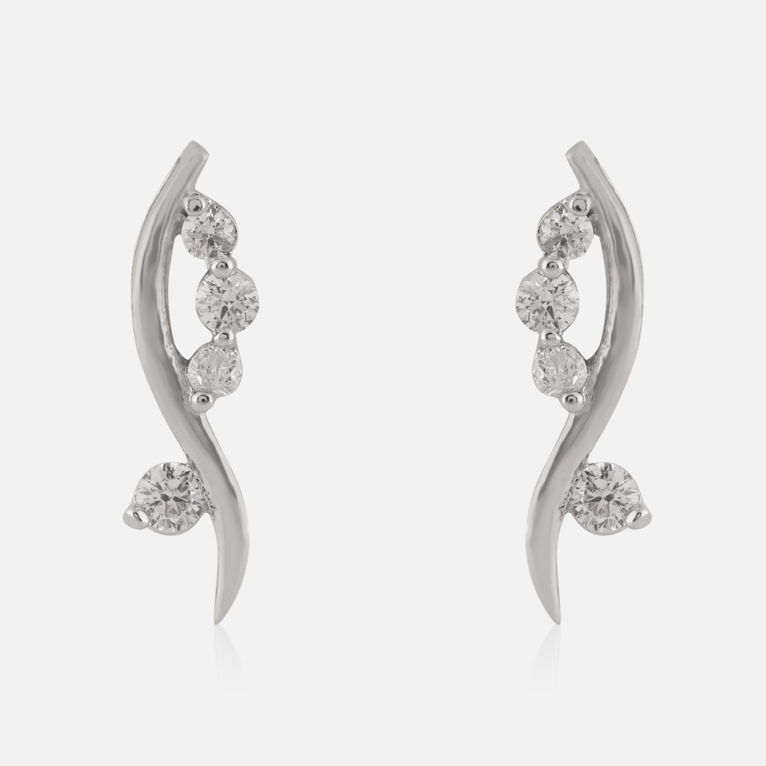 Sterling Silver Curved Trio Cubic Zirconia Stud Earrings | SKU : 0022261038, 0022259851, 0003939420