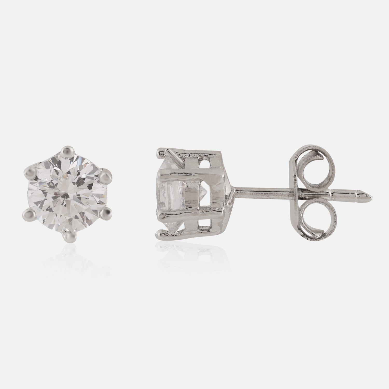 Sterling Silver Six-Prong Round Cubic Zirconia Stud Earrings | SKU : 0022261090, 0022259912, 0003939482