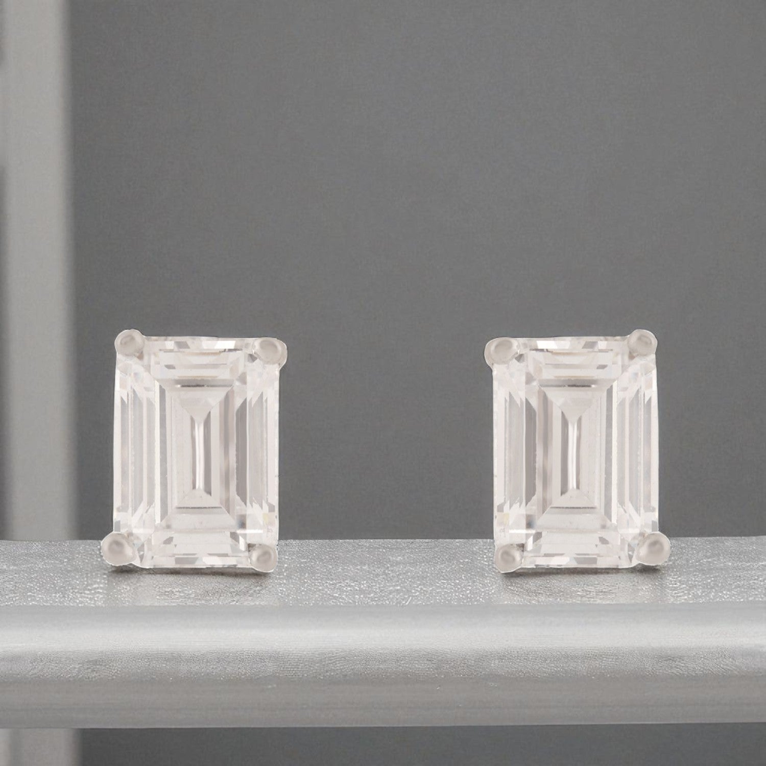 Sterling Silver Emerald-Cut Cubic Zirconia Stud Earrings | SKU : 0022261113, 0022259936, 0003939505