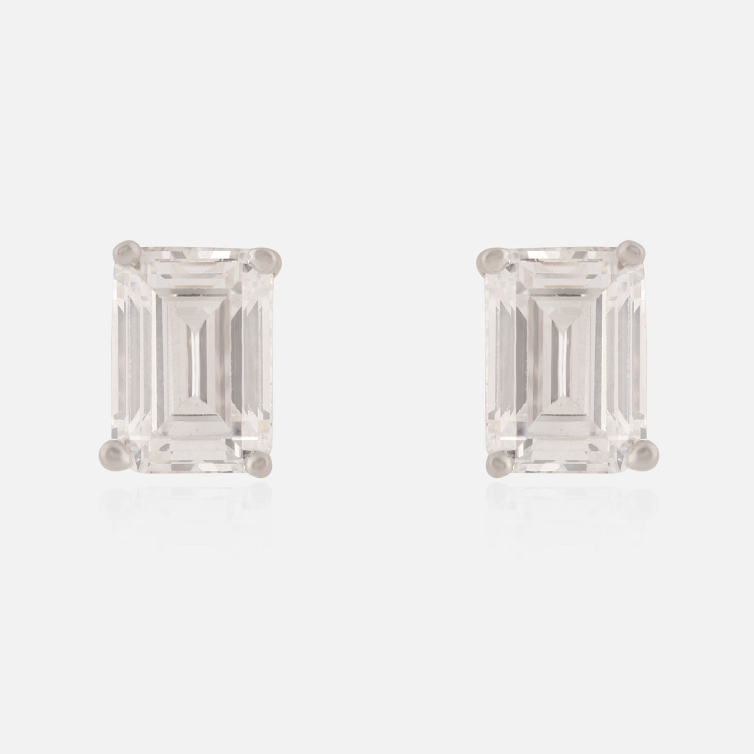 Sterling Silver Emerald-Cut Cubic Zirconia Stud Earrings | SKU : 0022261113, 0022259936, 0003939505
