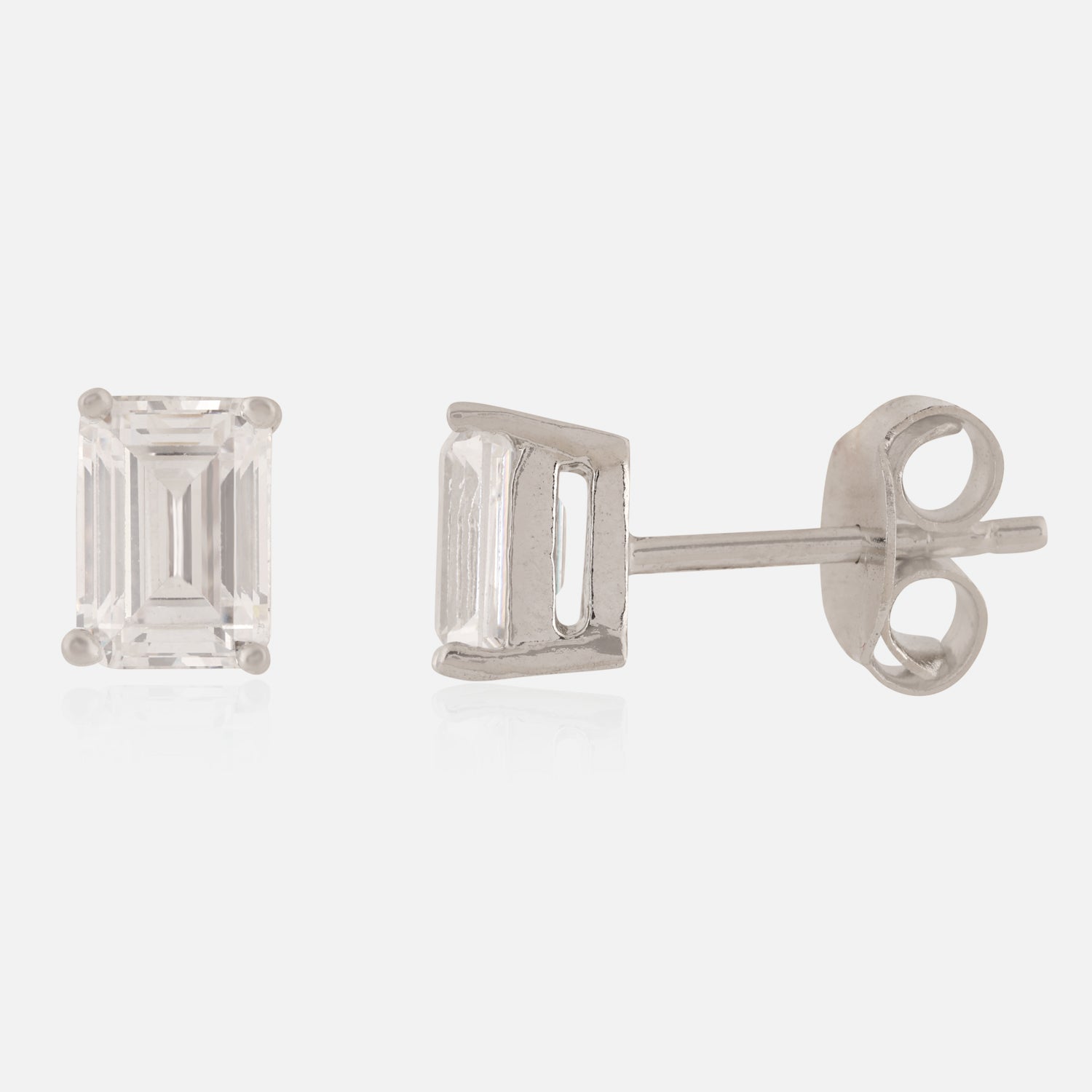 Sterling Silver Emerald-Cut Cubic Zirconia Stud Earrings | SKU : 0022261113, 0022259936, 0003939505
