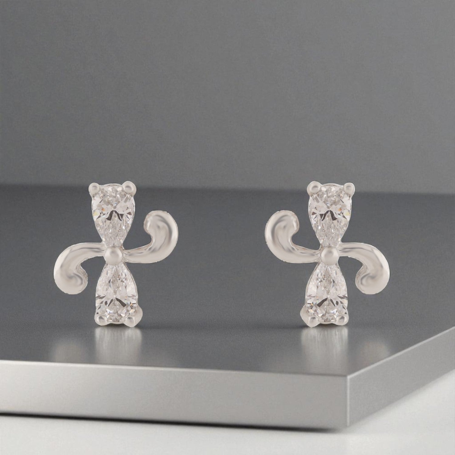 Sterling Silver Bow-Inspired Cubic Zirconia Stud Earrings | SKU : 0022261175, 0022259998, 0003939567