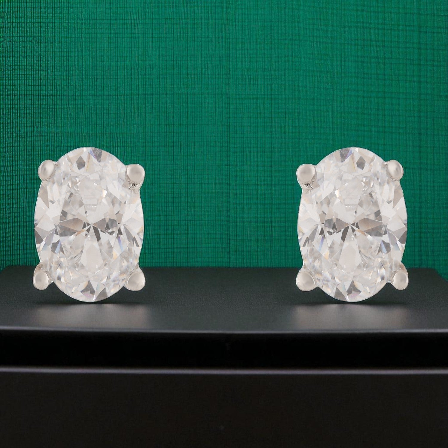 Sterling Silver Oval-Cut Cubic Zirconia Stud Earrings | SKU : 0022261311, 0022260130, 0003939703