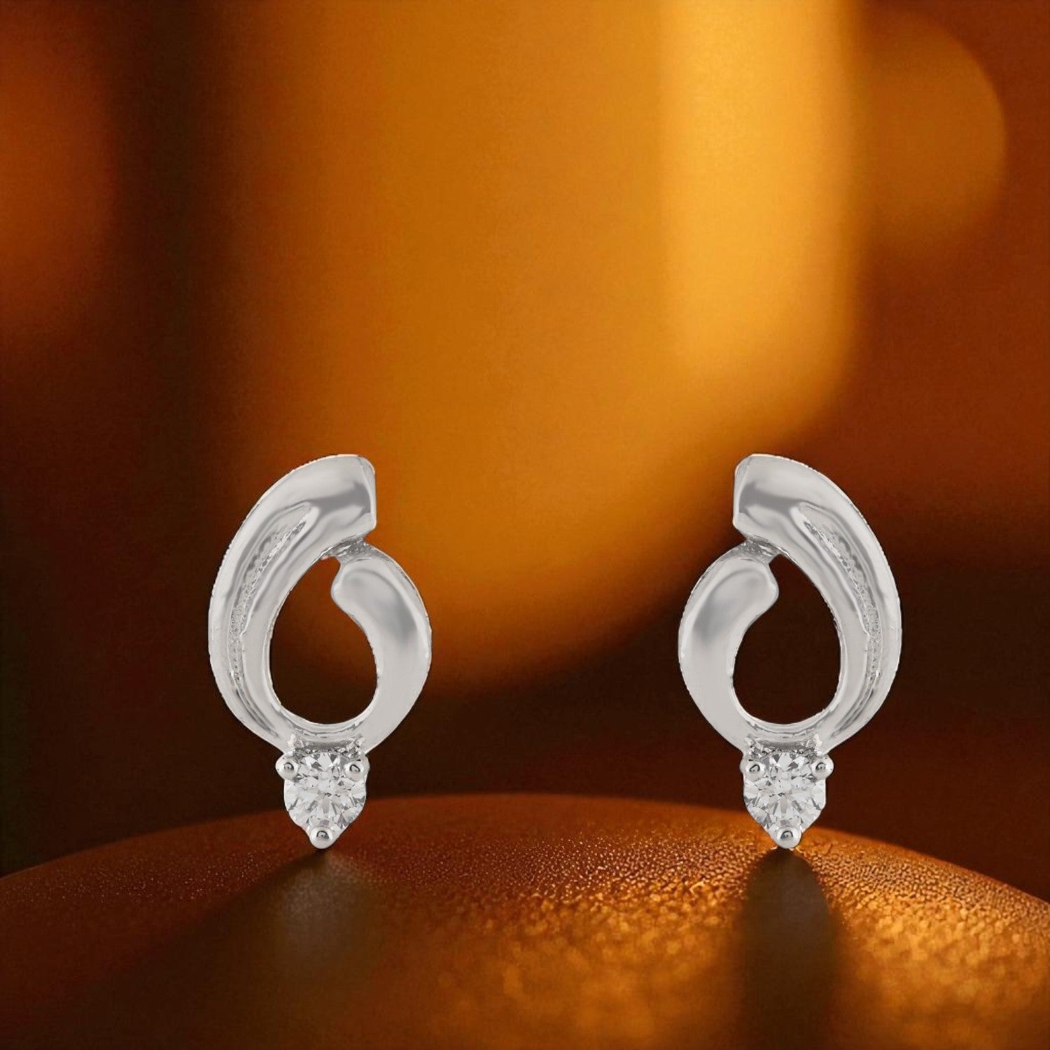 Sterling Silver Curved Loop Cubic Zirconia Stud Earrings | SKU : 0022261298, 0022260116, 0003939680