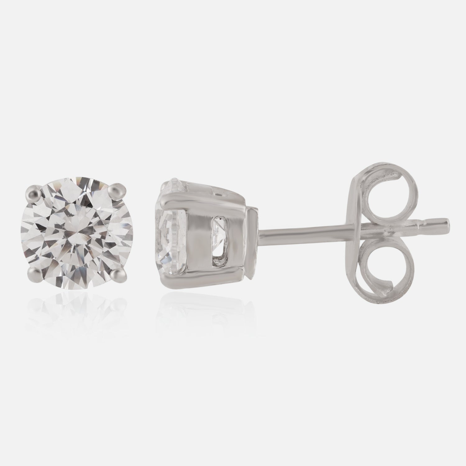 Sterling Silver Round Solitaire Cubic Zirconia Stud Earrings | SKU : 0022261458, 0022260277, 0003939840