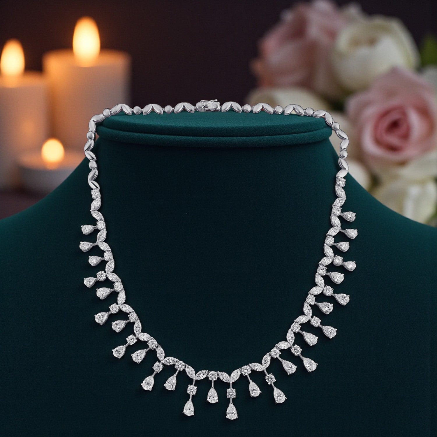 Lab-Grown Diamond Cascade Necklace in 18K White Gold | SKU : 0004952718