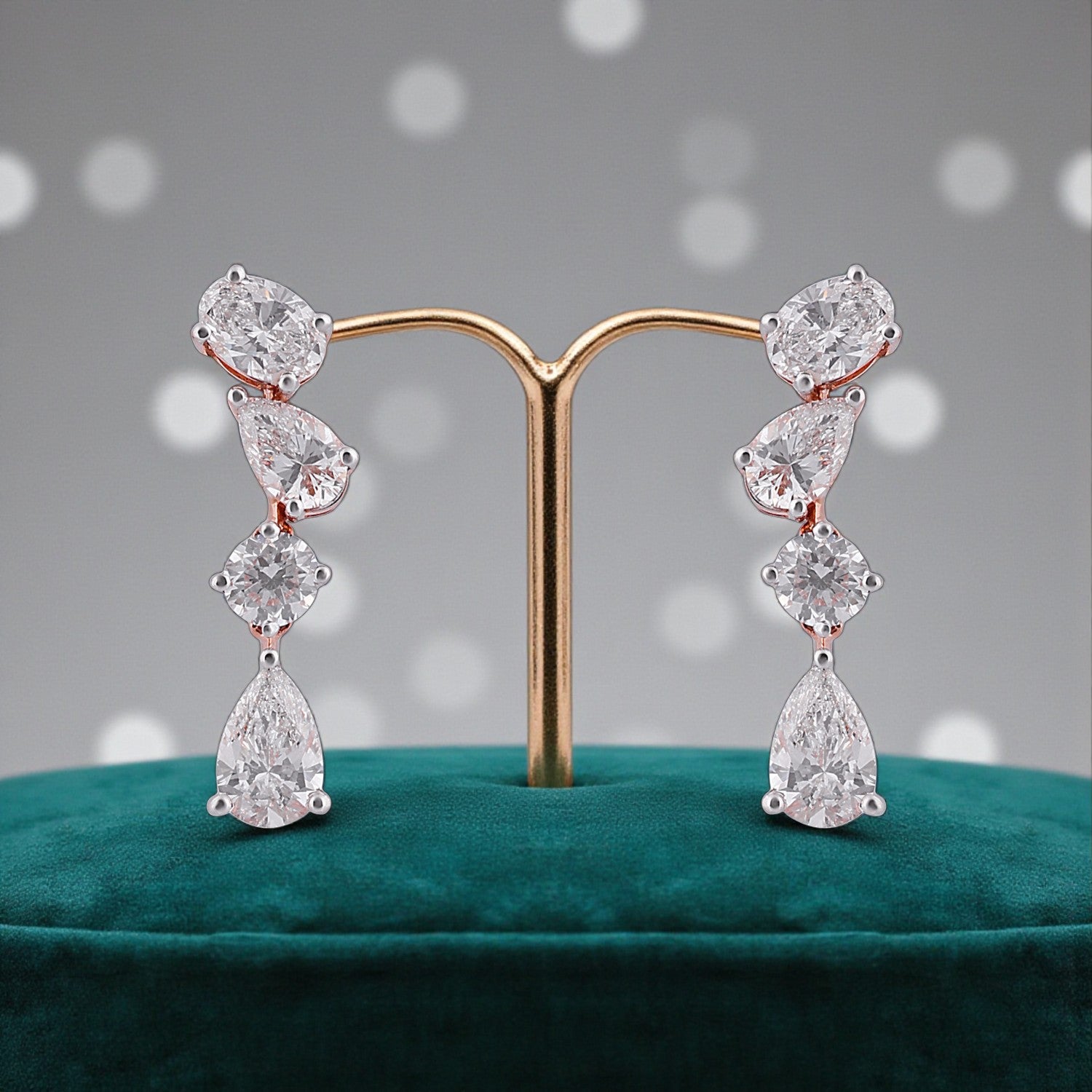 Lab-Grown Pear and Round Diamond Drop Earrings in 18K Rose Gold | SKU : 0004952794