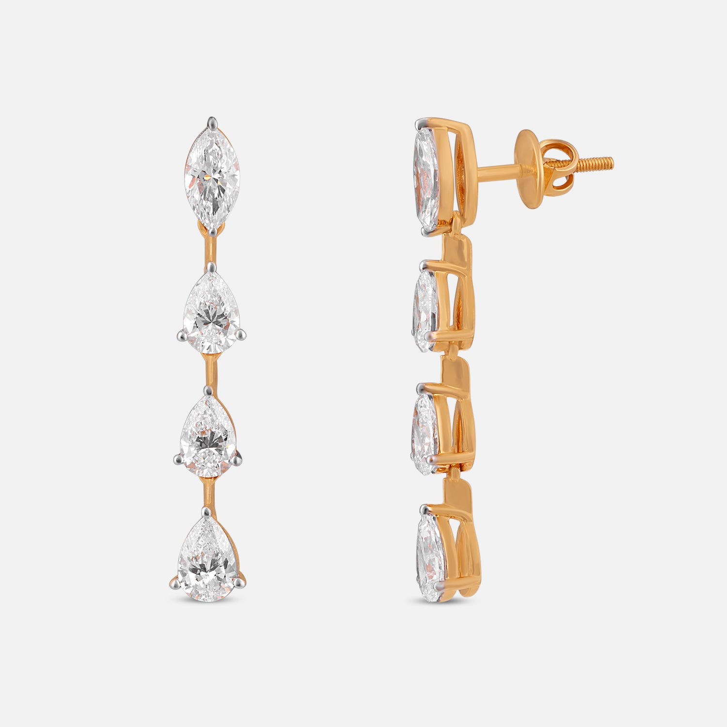 Lab-Grown Marquise and Pear Diamond Drop Earrings in 18K Yellow Gold | SKU : 0004952916