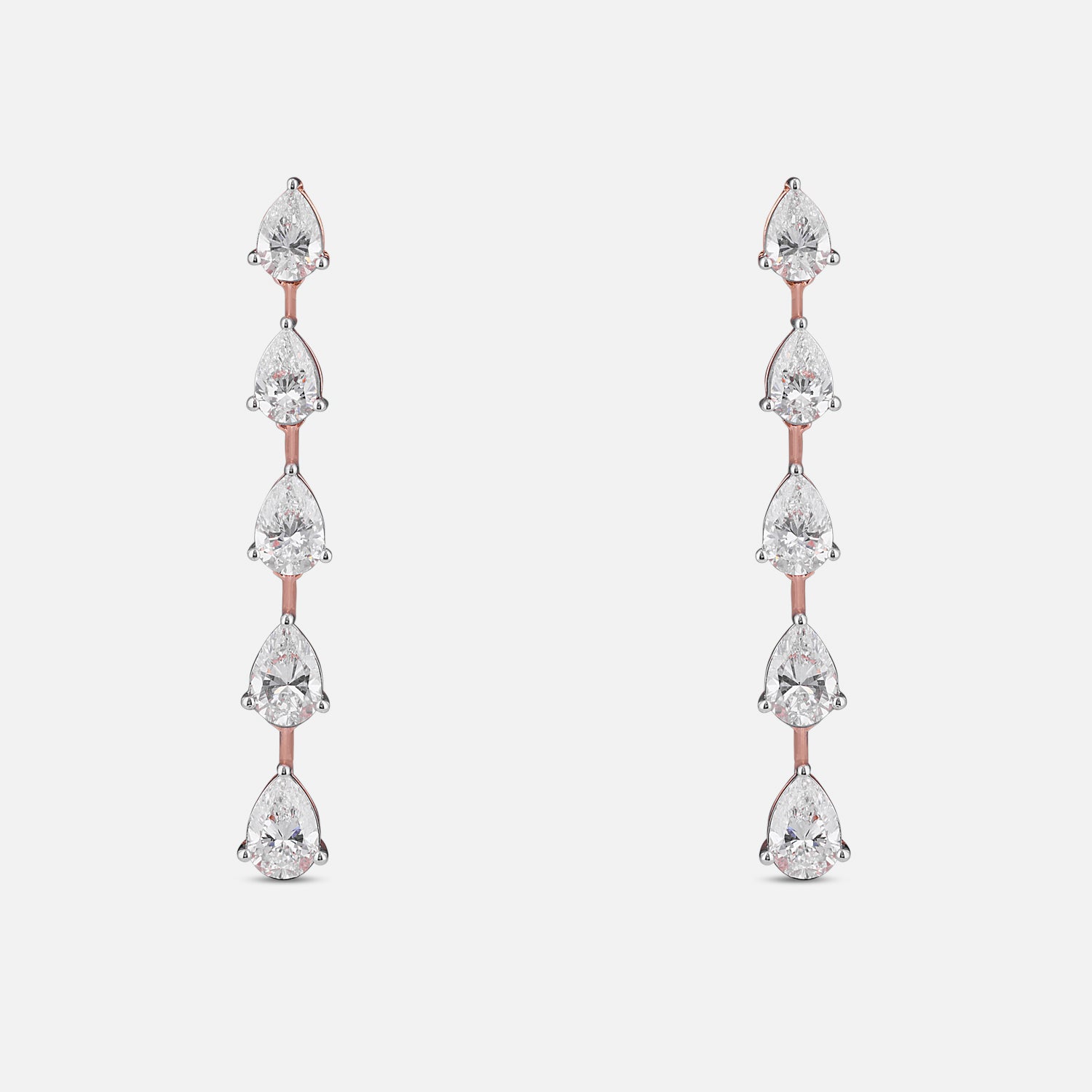 Lab-Grown Pear Diamond Linear Drop Earrings in 18K Rose Gold | SKU : 0004952930