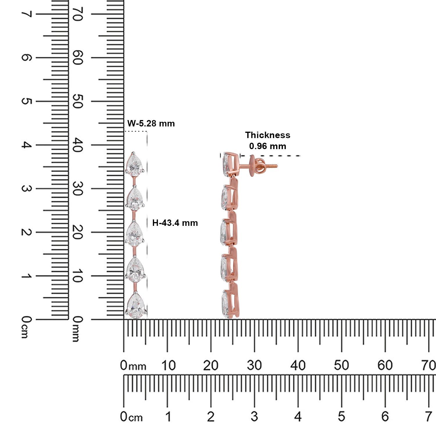 Lab-Grown Pear Diamond Linear Drop Earrings in 18K Rose Gold | SKU : 0004952930