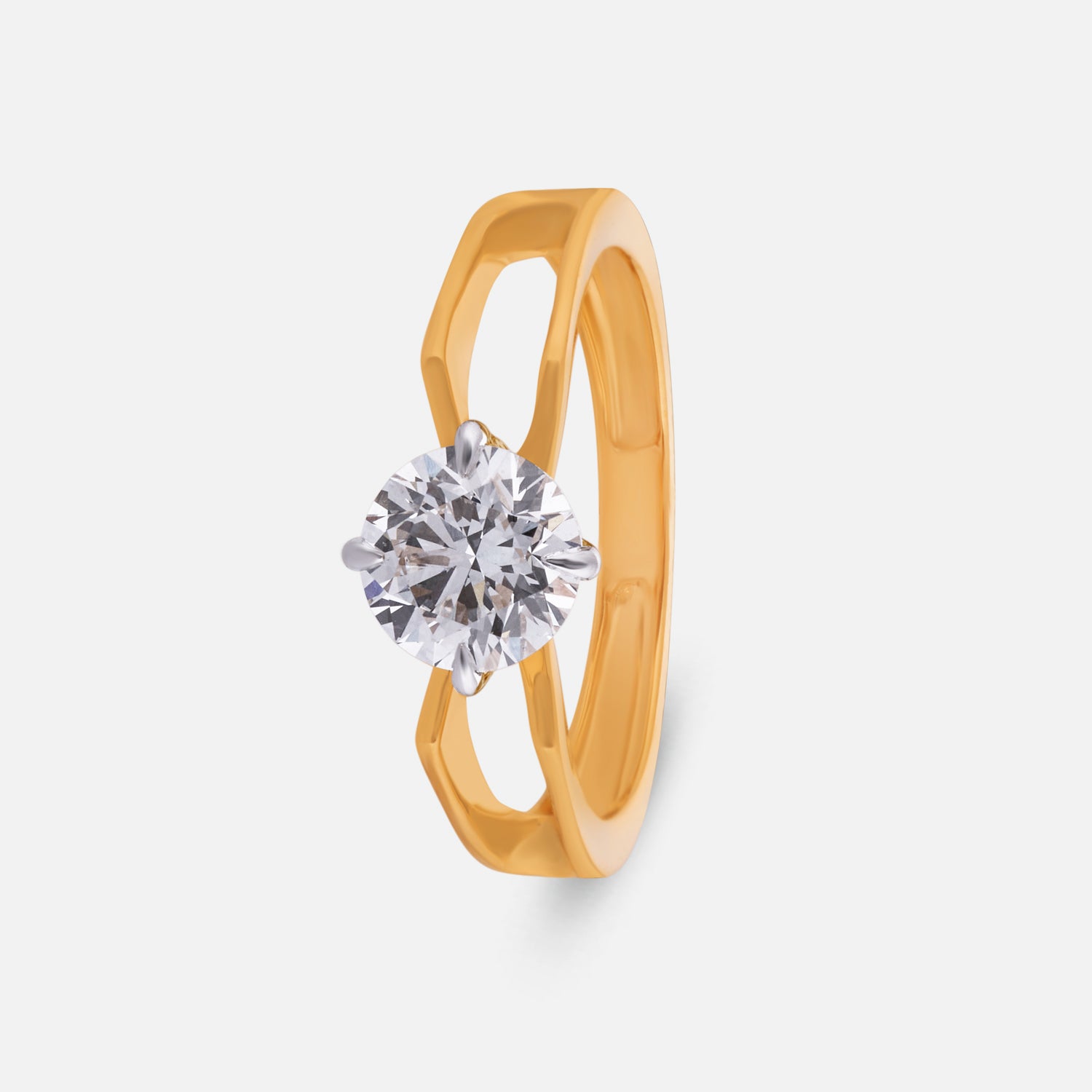 Modern Split-Shank Lab-Grown Diamond Solitaire Ring in Yellow Gold | SKU : 0004952947