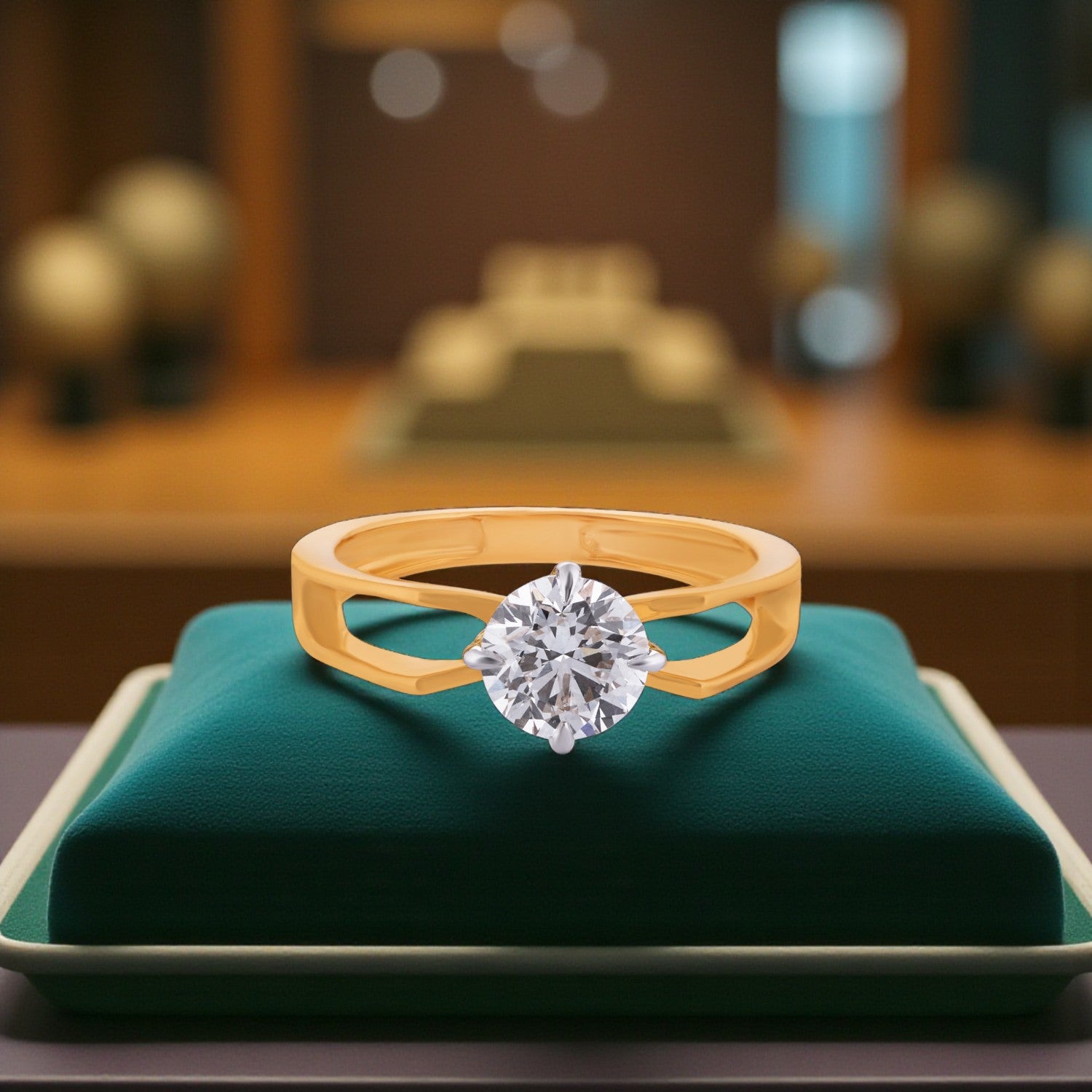 Contemporary Split-Shank Lab-Grown Diamond Solitaire Ring in Yellow Gold | SKU : 0004952978