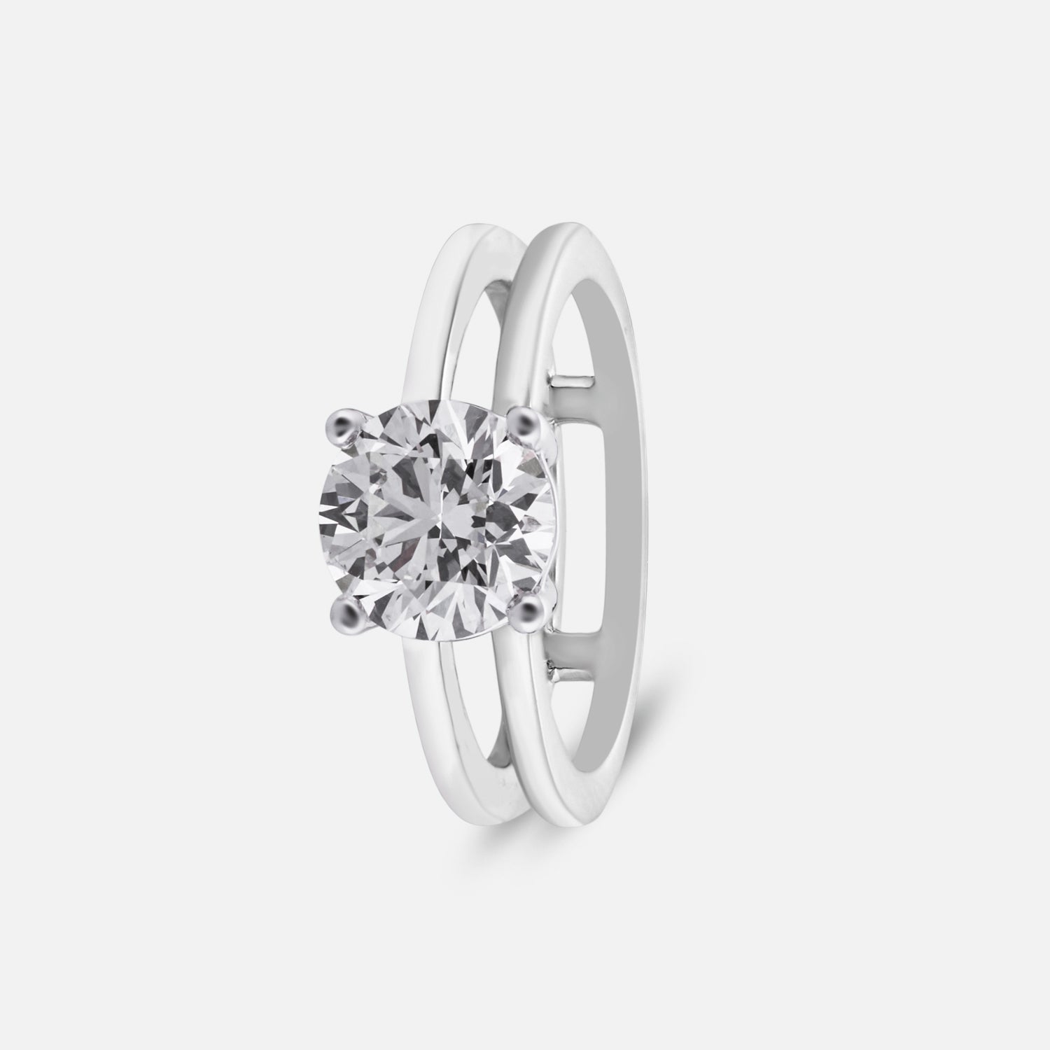 Eternal Grace Lab Grown Round Diamond Ring in White Gold with Split Band Design | SKU : 0004953098