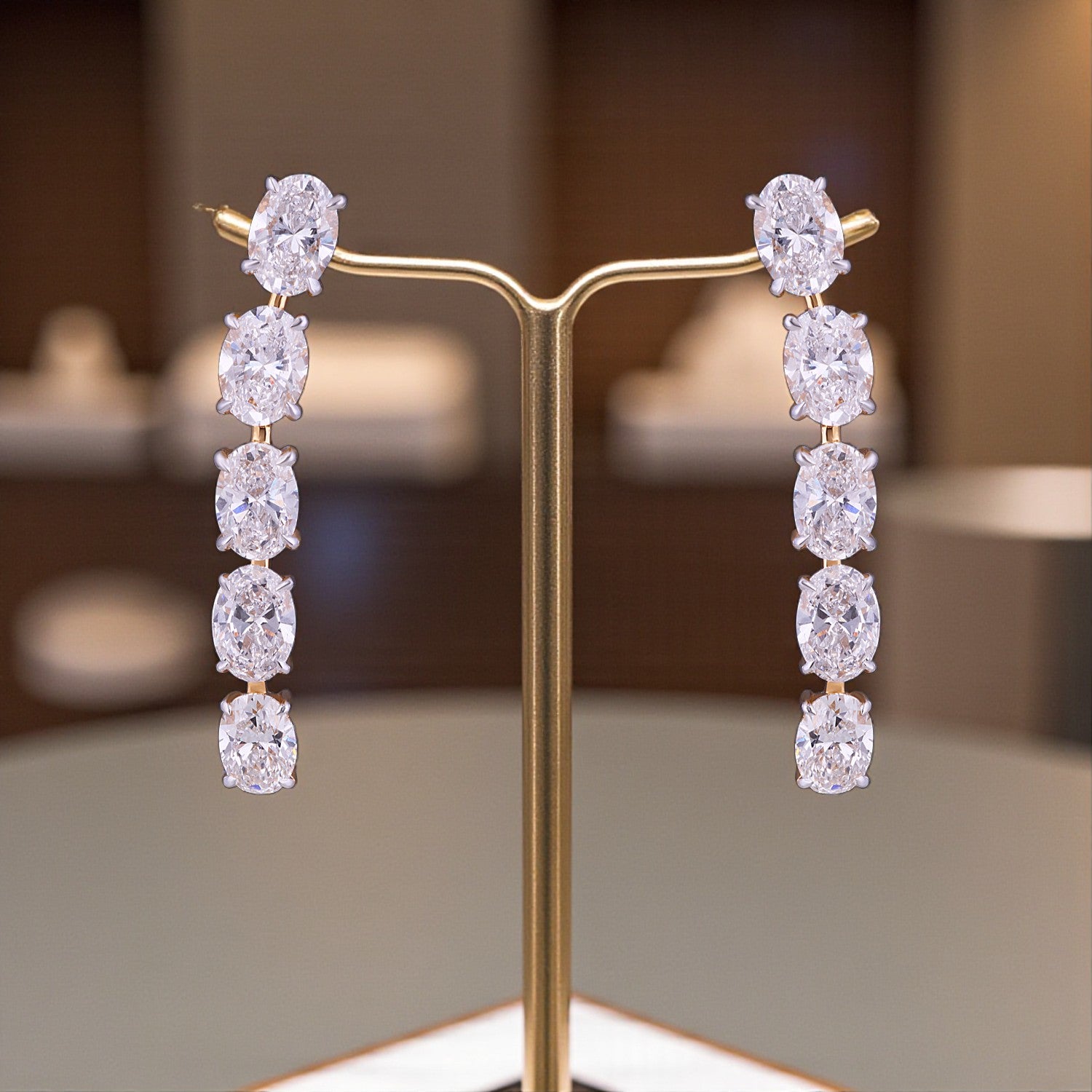 Lab-Grown Oval Diamond Linear Earrings in 18K Yellow Gold | SKU : 0004953142