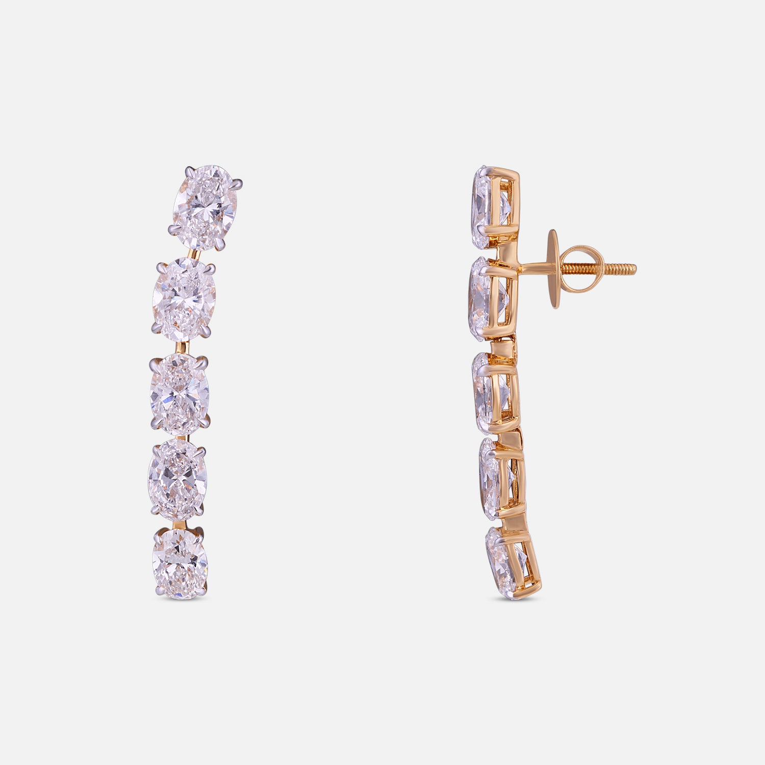 Lab-Grown Oval Diamond Linear Earrings in 18K Yellow Gold | SKU : 0004953142