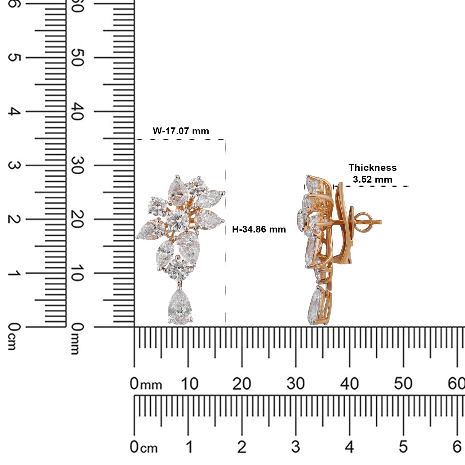 Lab-Grown Floral Cluster and Pear Diamond Earrings in 18K Yellow Gold | SKU : 0004953166