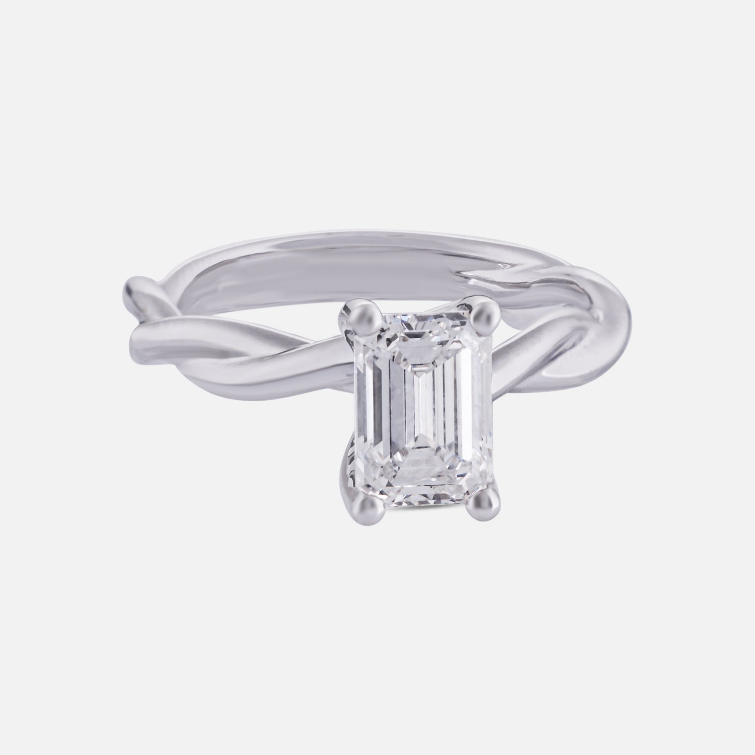 Aurelia Twisted Band Lab Grown Emerald-Cut Diamond Ring in White Gold | SKU : 0004953265