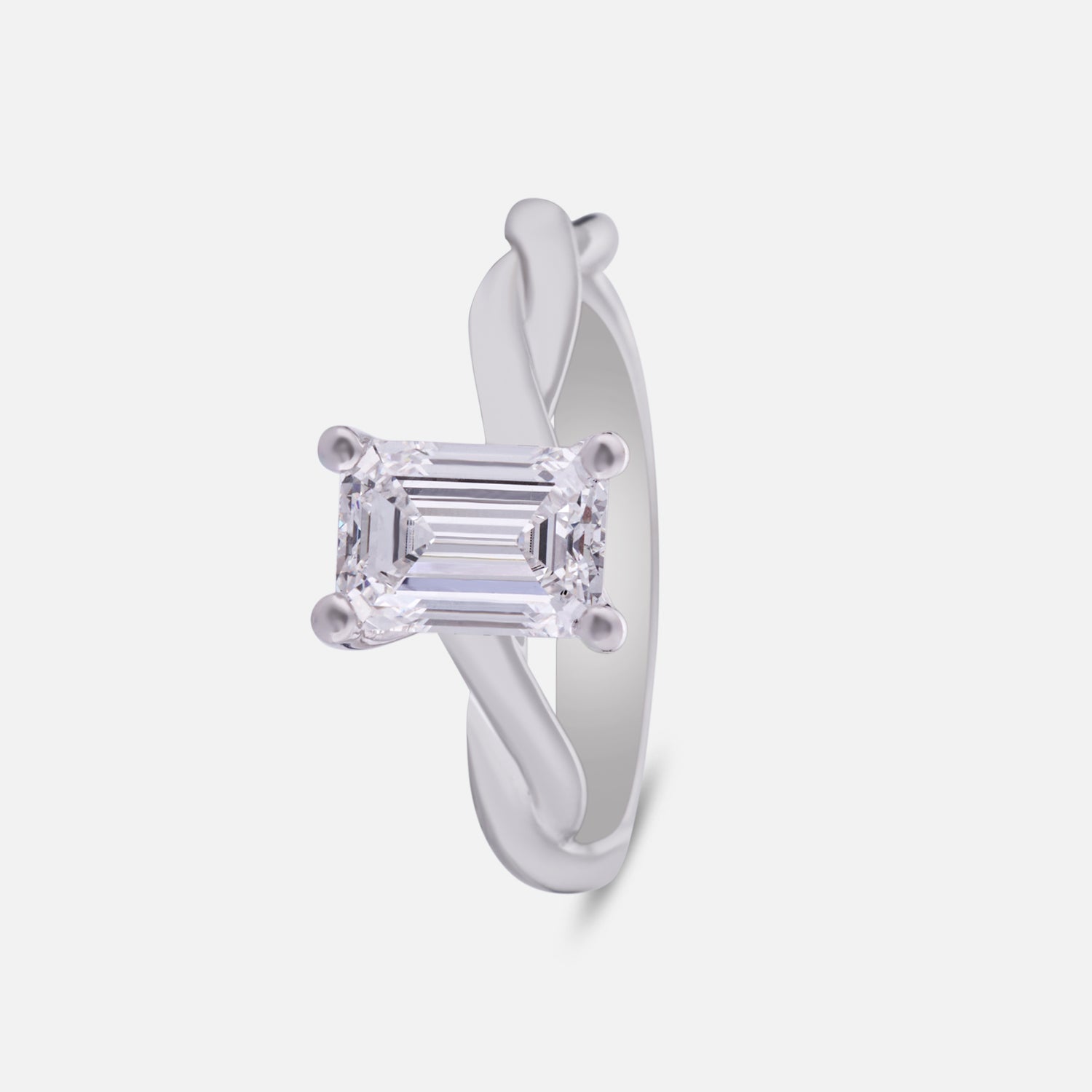 Ethereal Harmony Lab Grown Emerald Cut Diamond Ring in White Gold | SKU : 0004953364