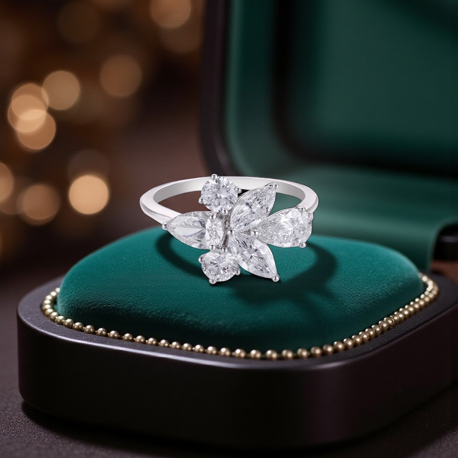 Floral Symphony Diamond Cluster Ring in White Gold | SKU : 0004953388