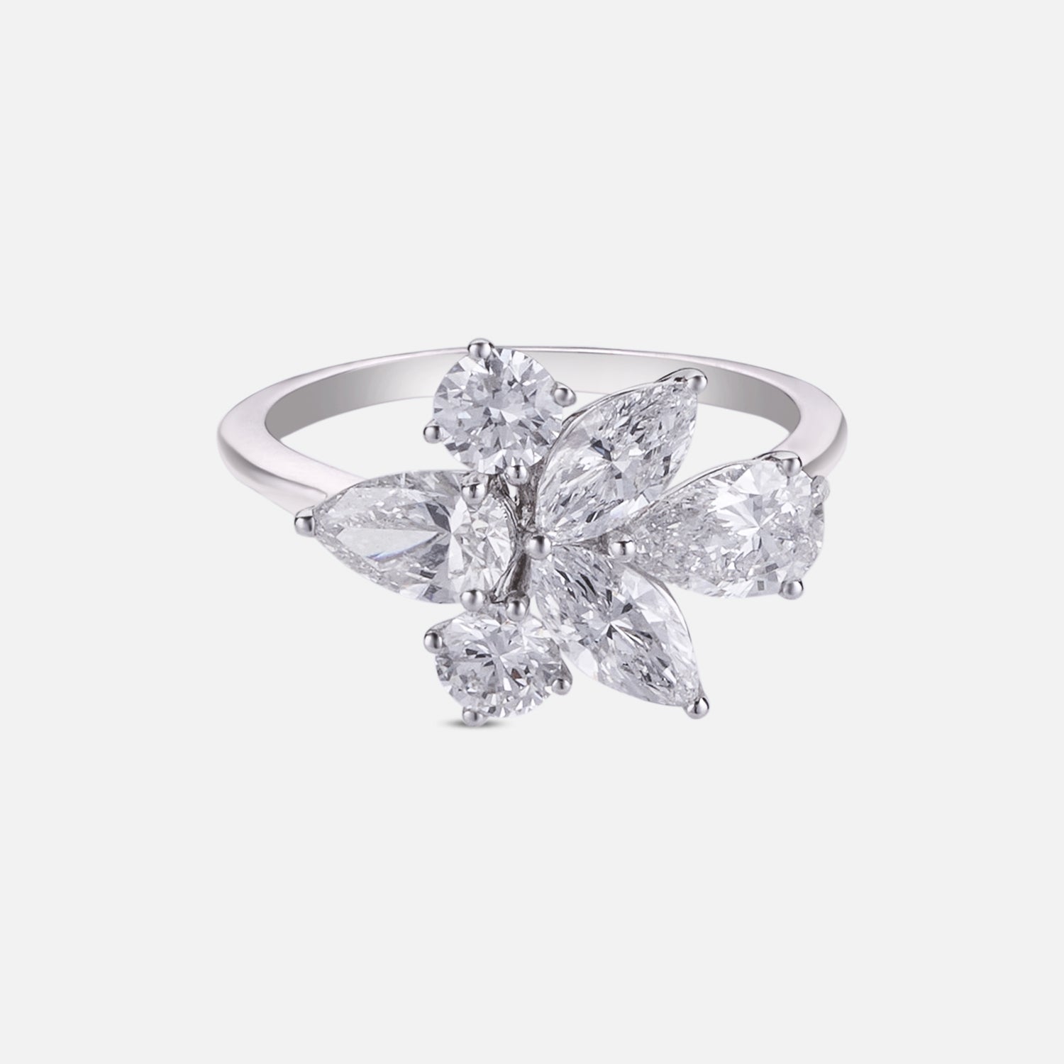 Floral Symphony Diamond Cluster Ring in White Gold | SKU : 0004953388