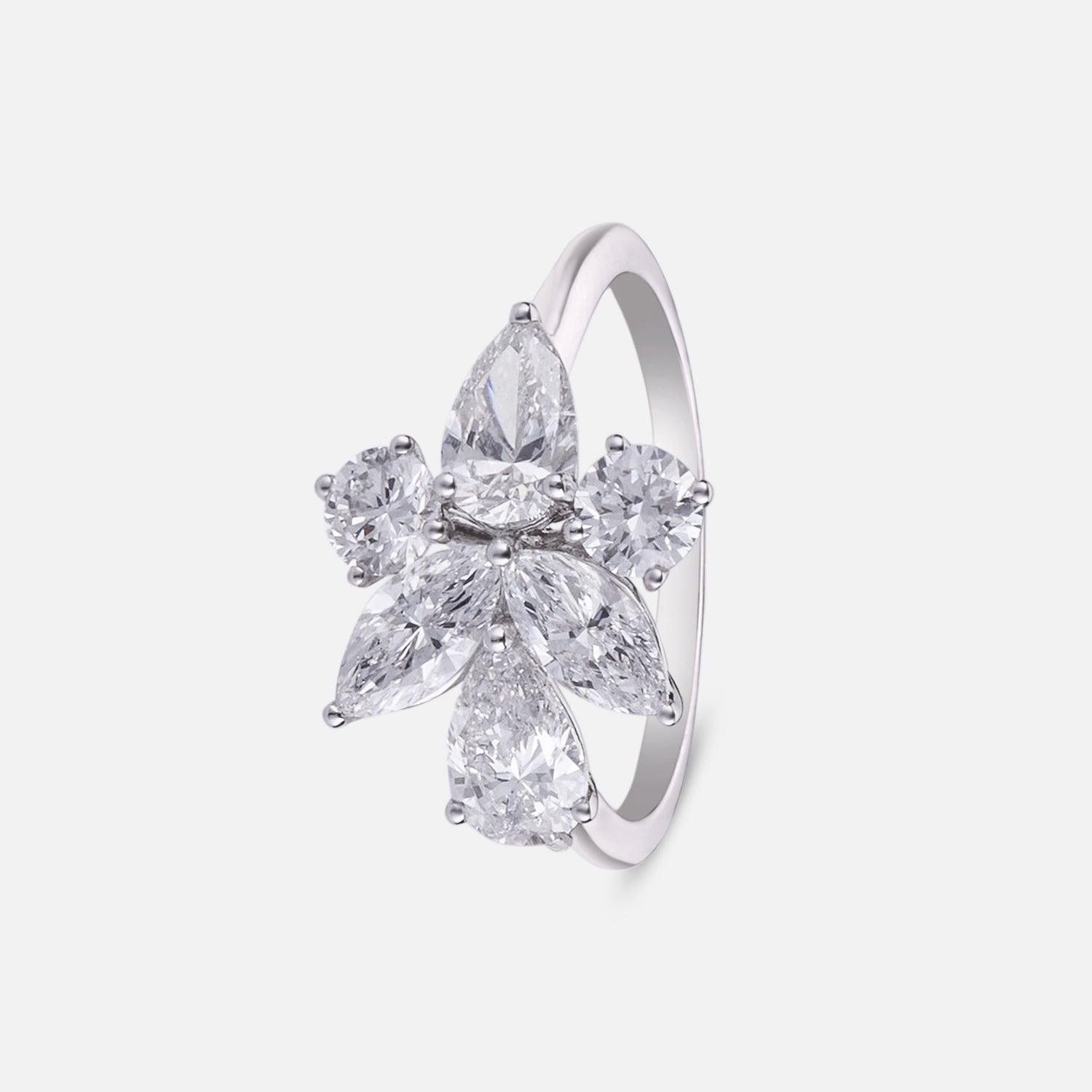 Floral Symphony Diamond Cluster Ring in White Gold | SKU : 0004953388