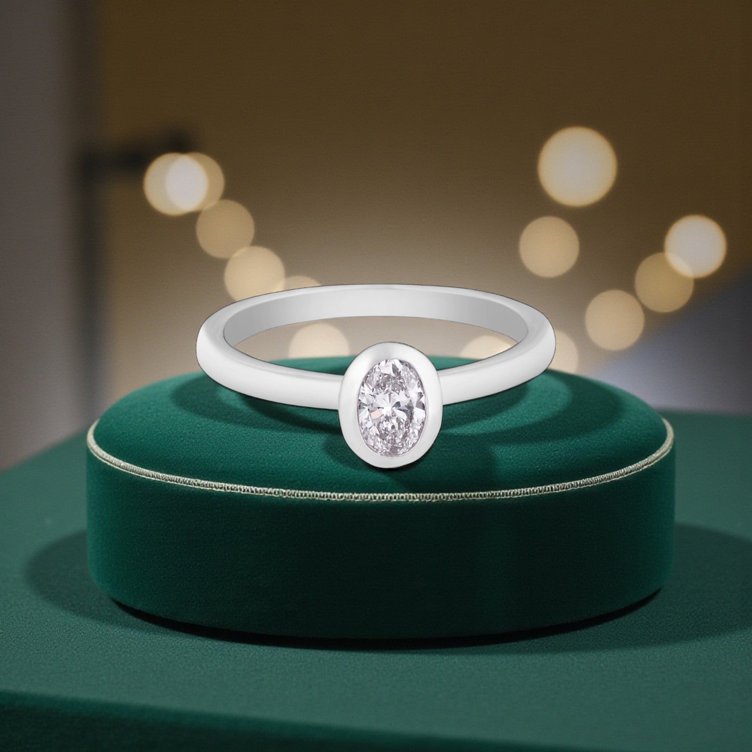 Whisper of Light Lab Grown Oval Diamond Bezel Ring in White Gold | SKU : 0004953395