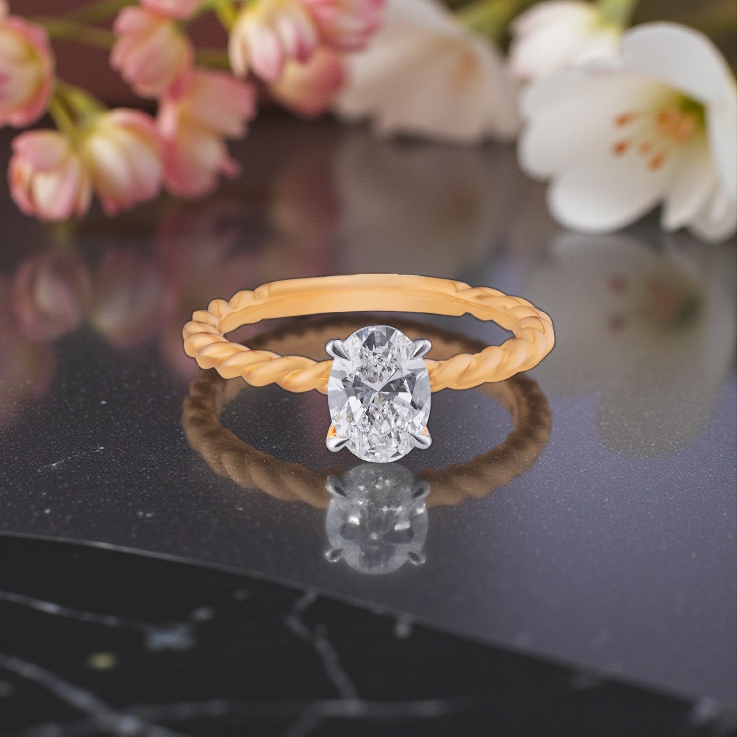 Twisted Affinity Lab Grown Oval Diamond Solitaire Ring in Yellow Gold | SKU : 0004953401